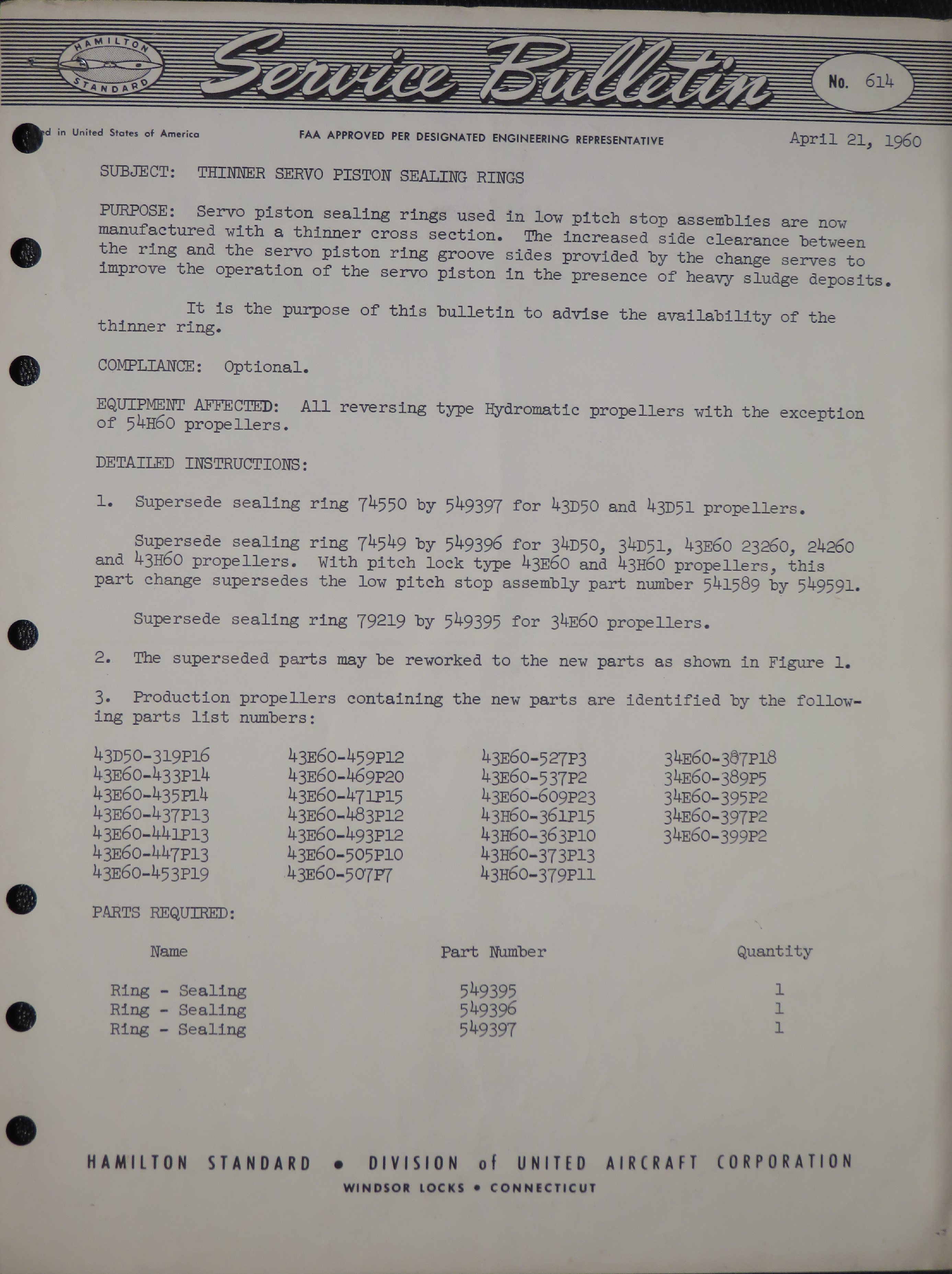 Sample page 1 from AirCorps Library document: Thinner Servo Piston Sealing Rings