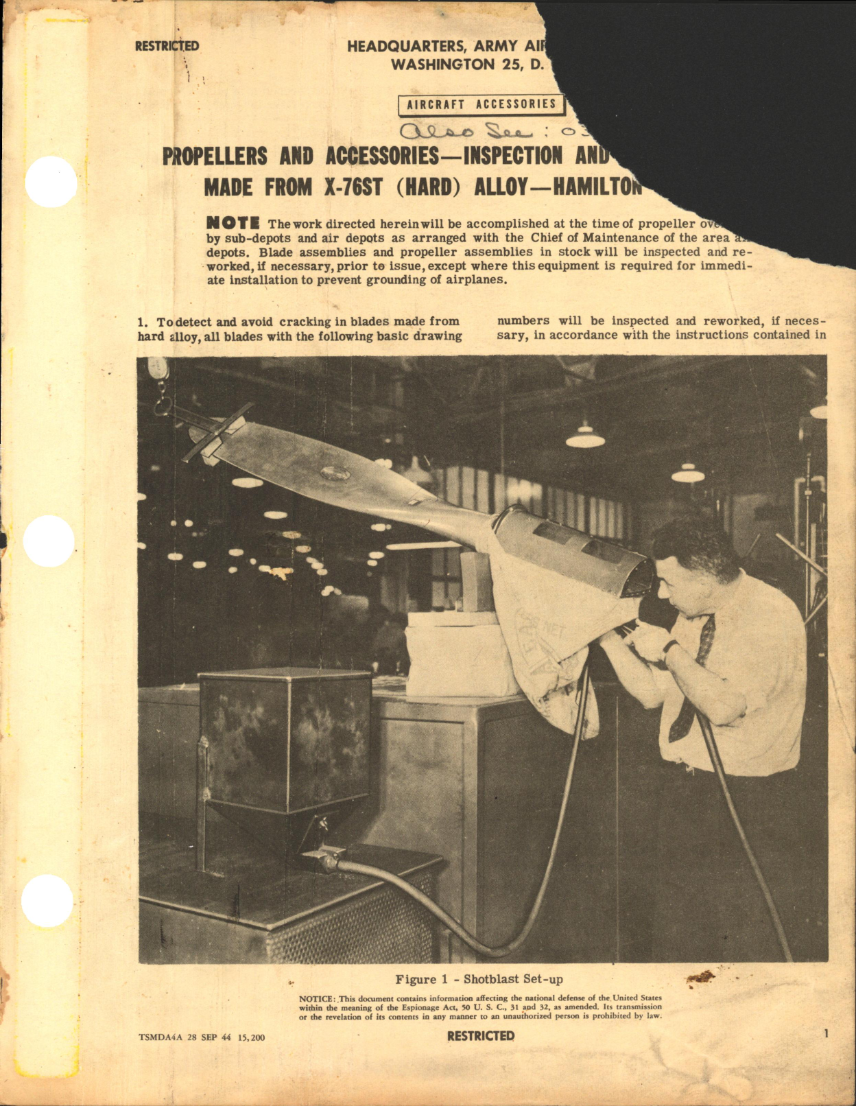 Sample page 1 from AirCorps Library document: Inspection and Rework of Blades Made From X-76ST (Hard) Alloy