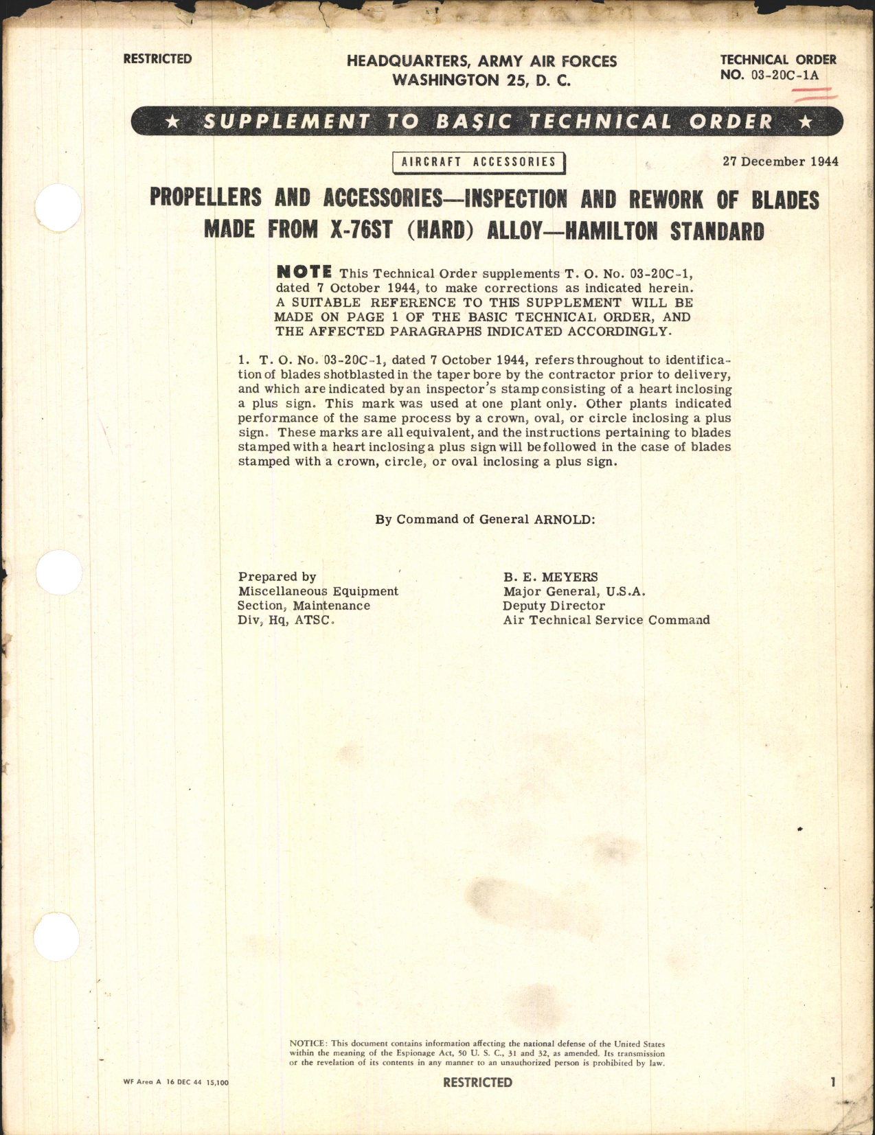 Sample page 1 from AirCorps Library document: Inspection and Rework of Blades Made From X-76ST (Hard) Alloy