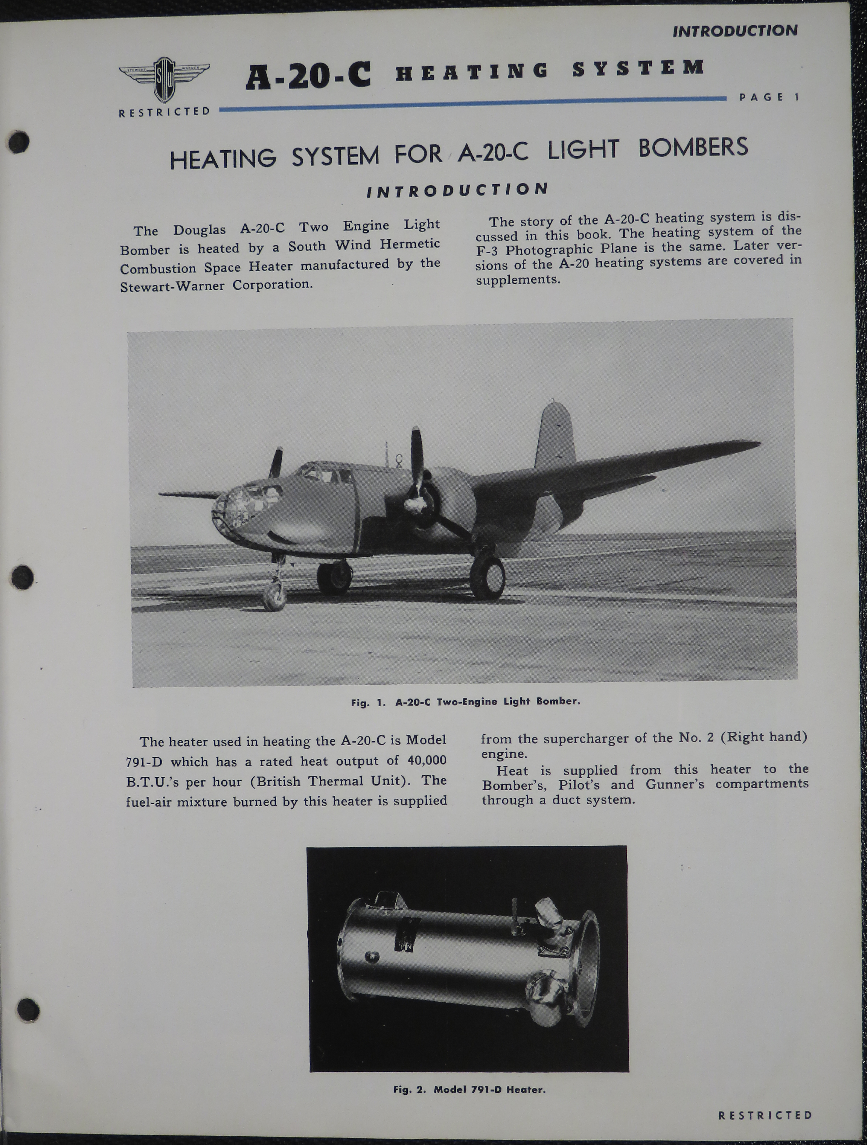 Sample page 3 from AirCorps Library document: Stewart-Warner South Wind Hermetic Combustion Heaters for the A-20-C Douglas Light Bomber