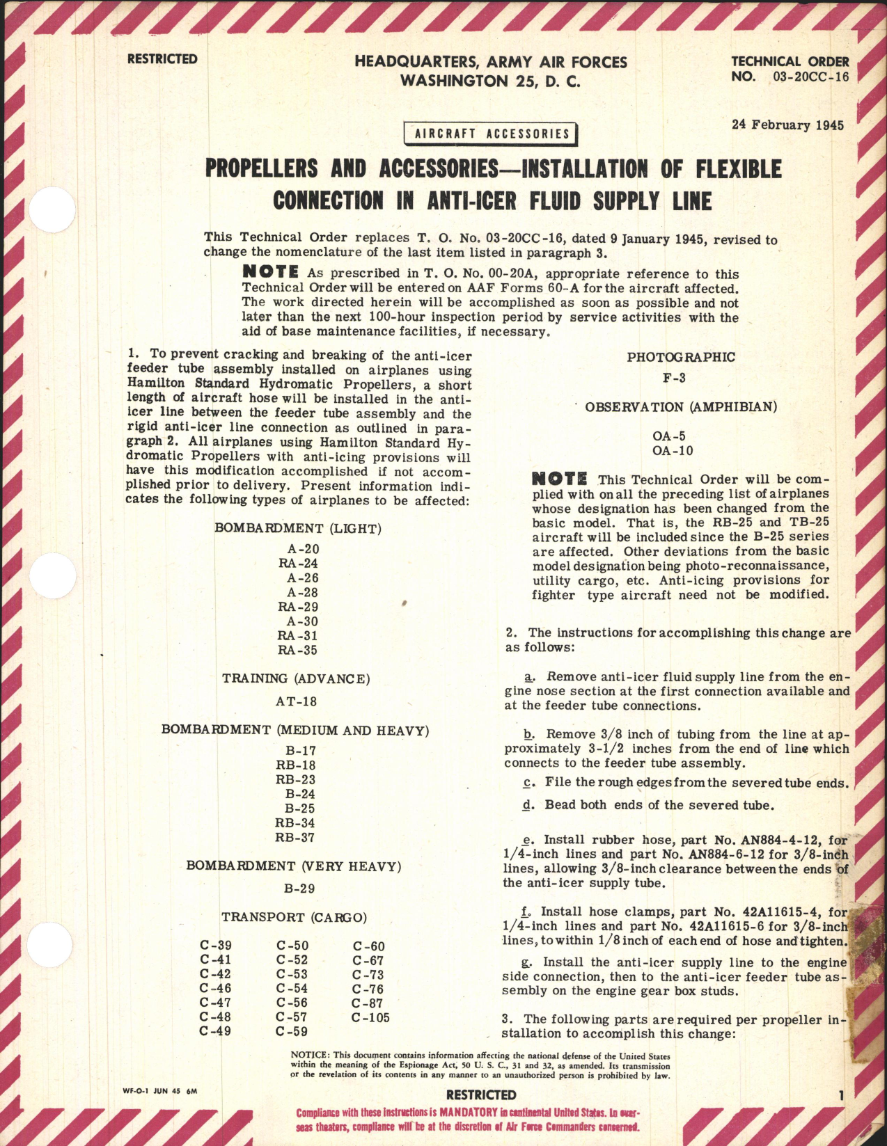 Sample page 1 from AirCorps Library document: Installation of Flexible Connection in Anti-Icer Fluid Supply Line