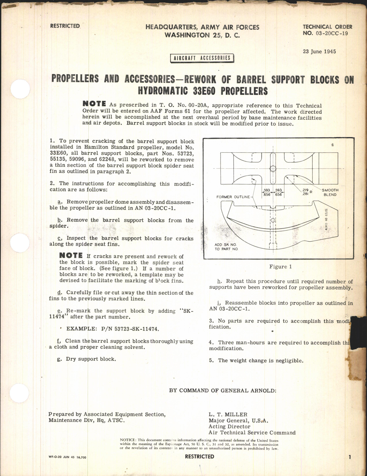 Sample page 1 from AirCorps Library document: Rework of Barrel Support Blocks on Hydromatic 33E60 Propellers