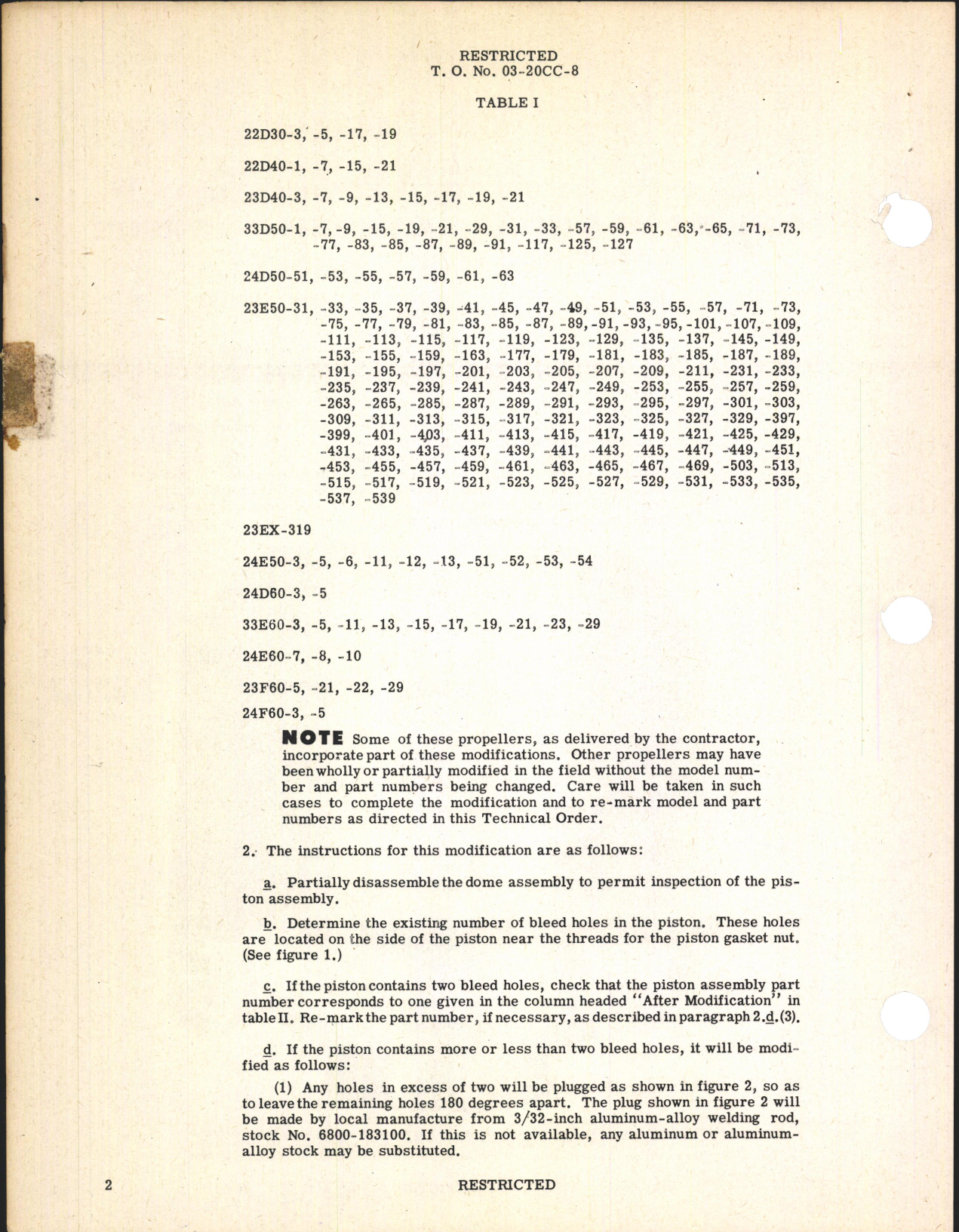 Sample page 2 from AirCorps Library document: Modification of Hydromatic Propellers - Hamilton Standard