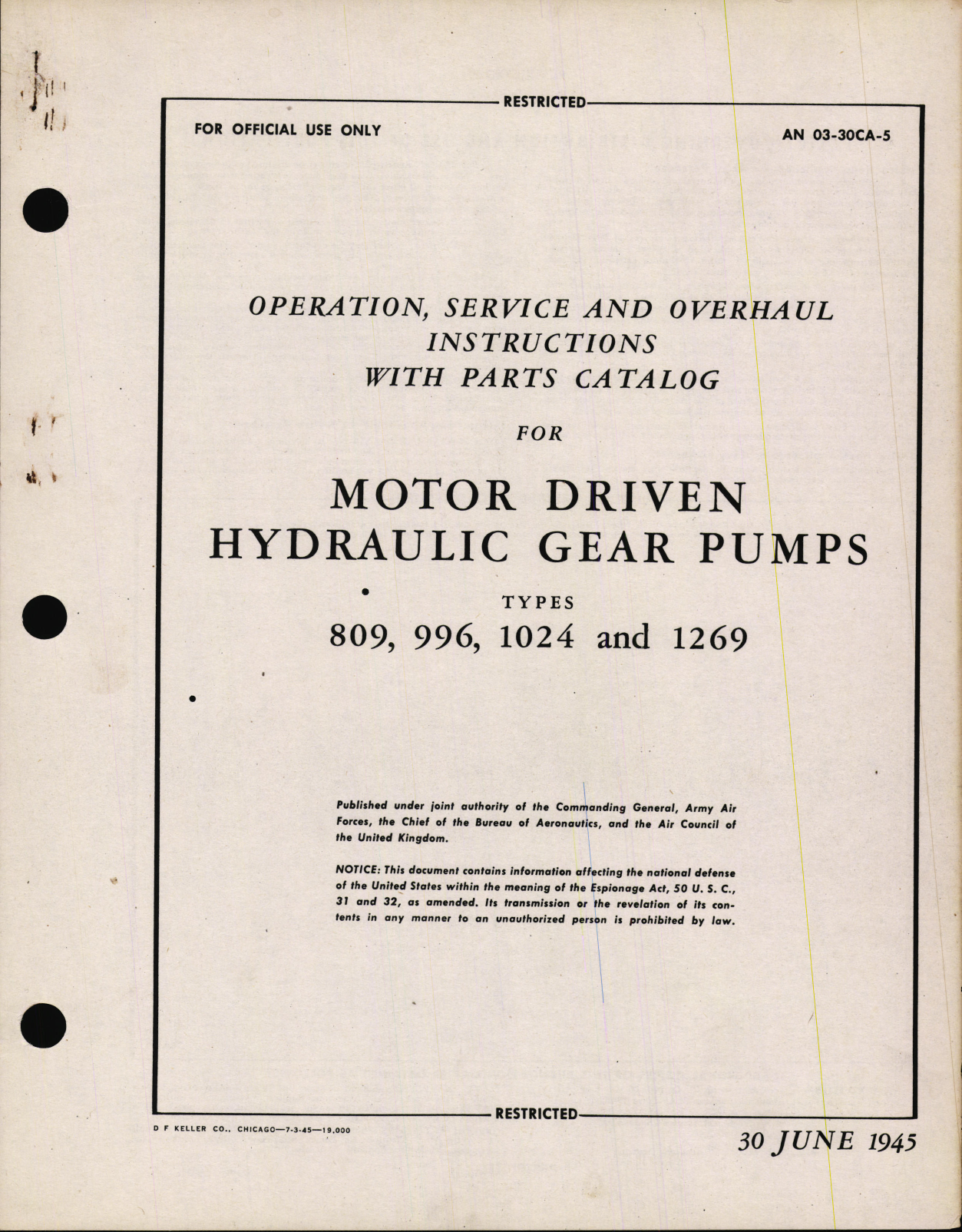Sample page 1 from AirCorps Library document: Operation, Service, & Overhaul Inst w/ Parts Catalog for Motor Driven Hydraulic Gear Pumps