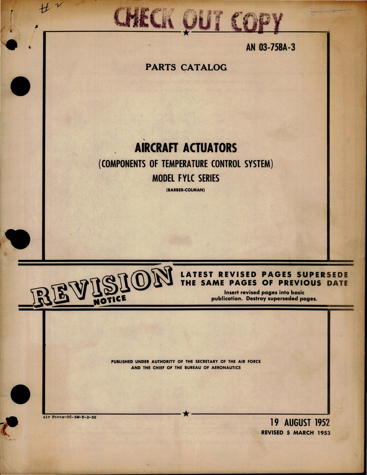 Sample page 1 from AirCorps Library document: Parts Catalog for Aircraft Actuators - Model FYLC Series - Components of Temperature Control System