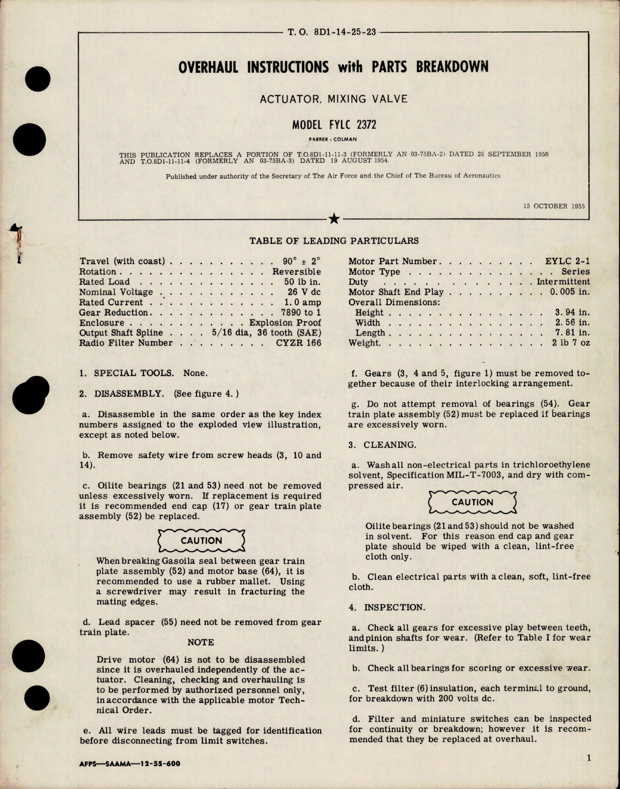 Sample page 1 from AirCorps Library document: Overhaul Instructions with Parts Breakdown for Mixing Valve Actuator - Model FYLC 2372 