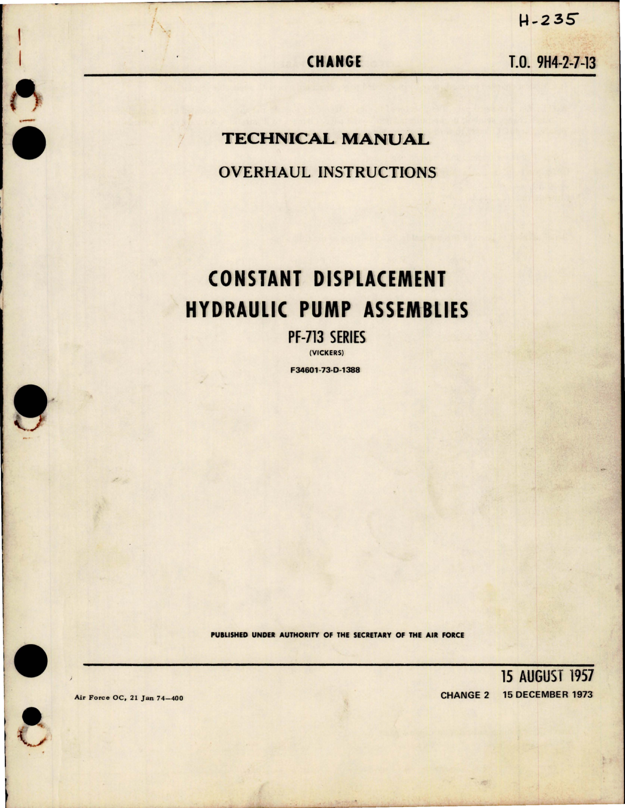 Sample page 1 from AirCorps Library document: Overhaul Instructions for Constant Displacement Hydraulic Pump Assemblies - PF-713 Series 