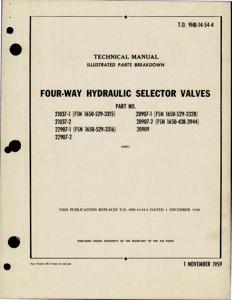 Illustrated Parts Breakdown for FourWay Hydraulic Selector Valves