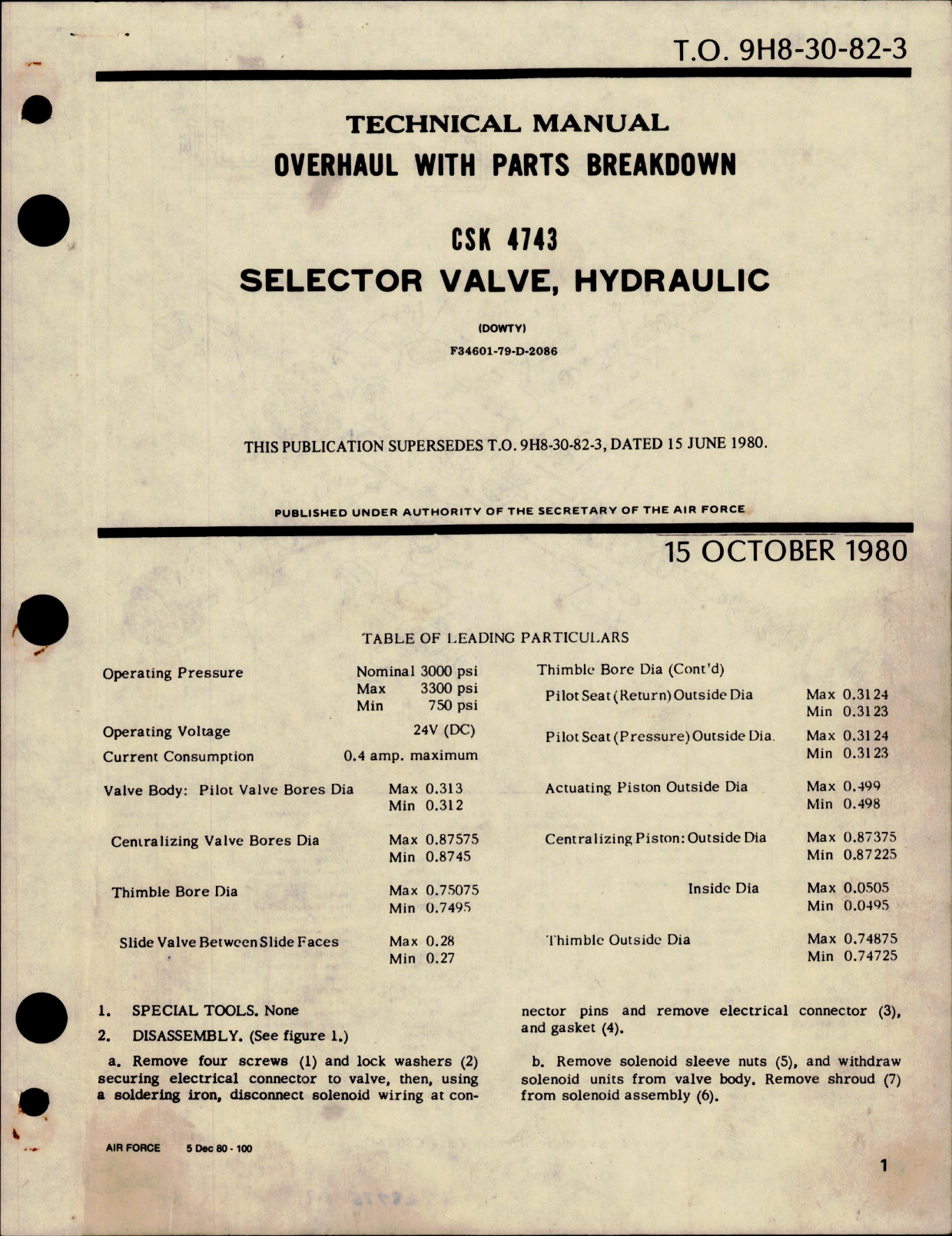 Sample page 1 from AirCorps Library document: Overhaul with Parts Breakdown for Hydraulic Selector Valve - CSK 4743