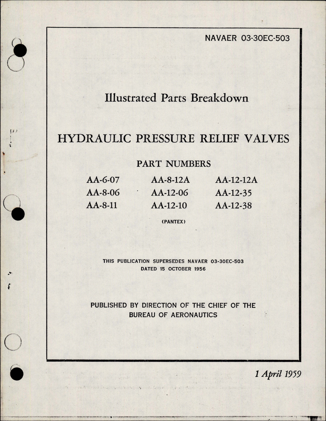 Sample page 1 from AirCorps Library document: Illustrated Parts Breakdown for Hydraulic Pressure Relief Valve