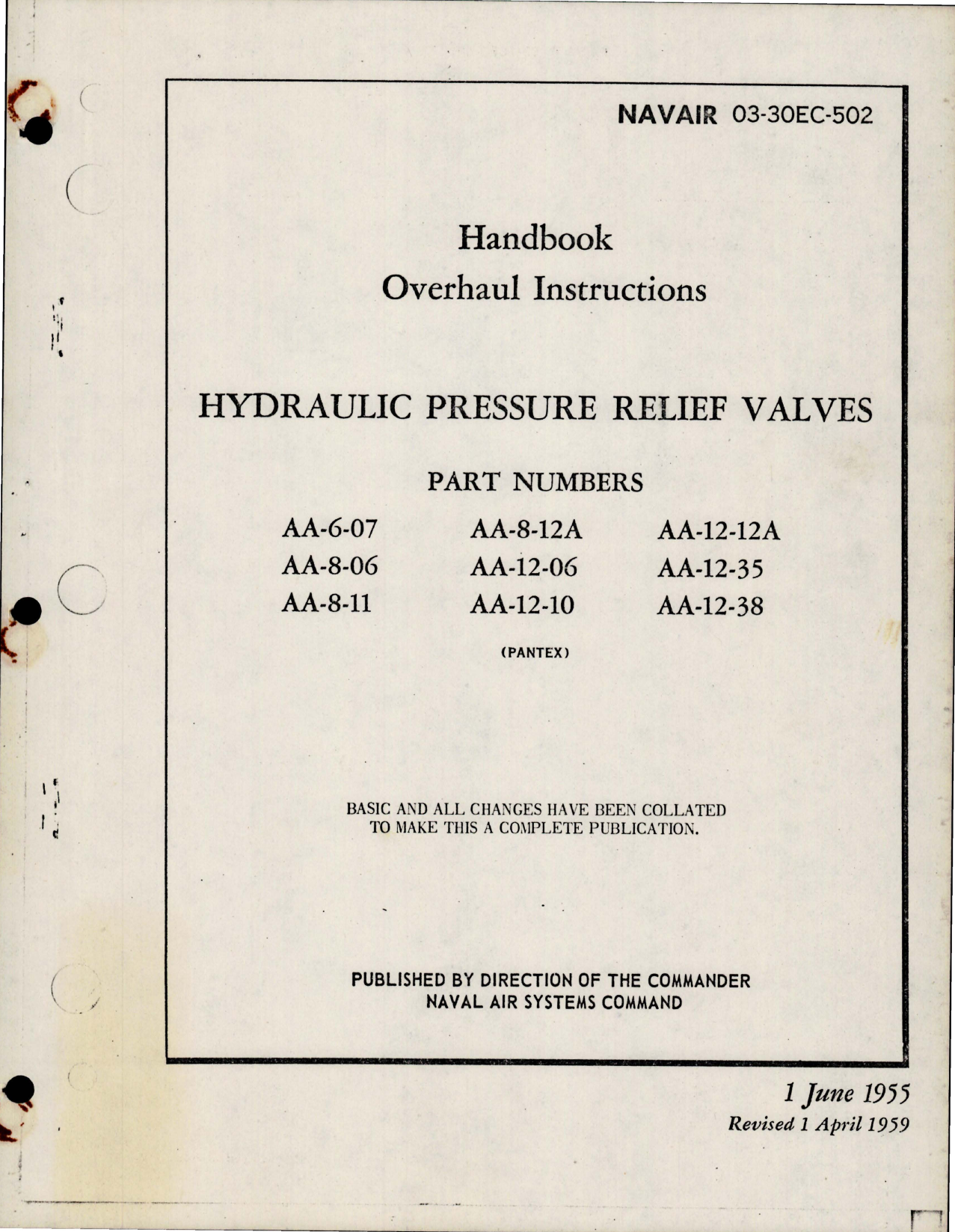 Sample page 1 from AirCorps Library document: Overhaul Instructions for Hydraulic Pressure Relief Valve