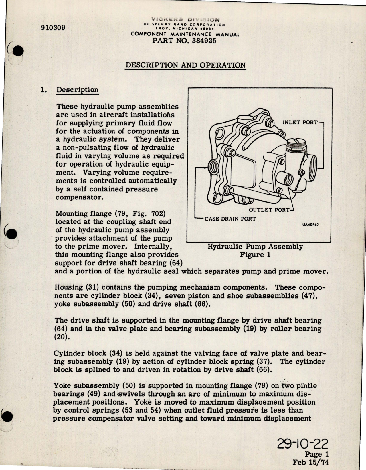 Sample page 7 from AirCorps Library document: Component Maintenance Manual for Hydraulic Pump - Part 384925 - Model PV3-044-26