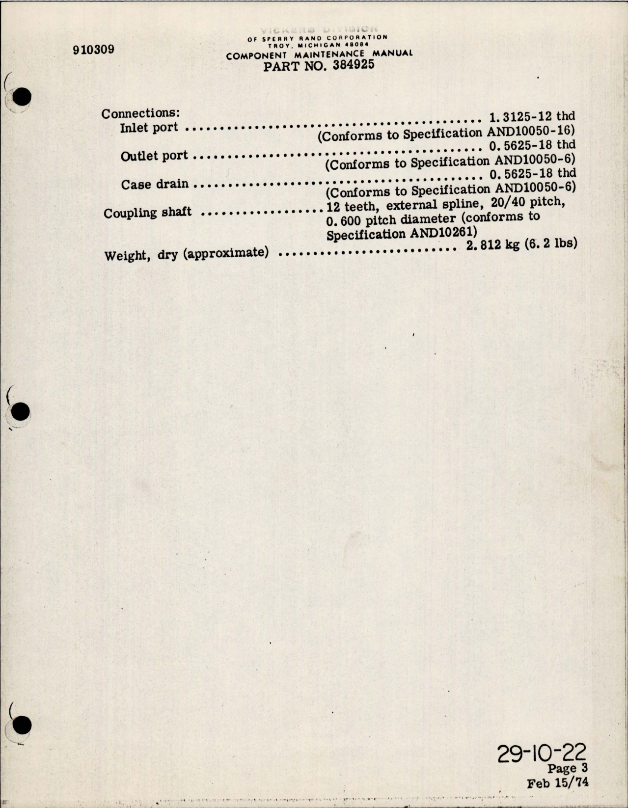 Sample page 9 from AirCorps Library document: Component Maintenance Manual for Hydraulic Pump - Part 384925 - Model PV3-044-26