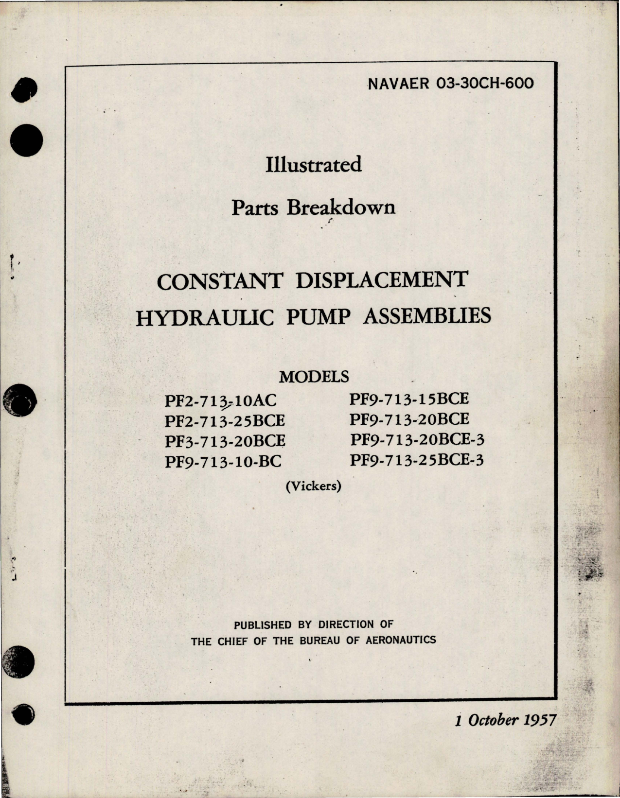 Sample page 1 from AirCorps Library document: Parts Breakdown for Constant Displacement Hydraulic Pump Assemblies