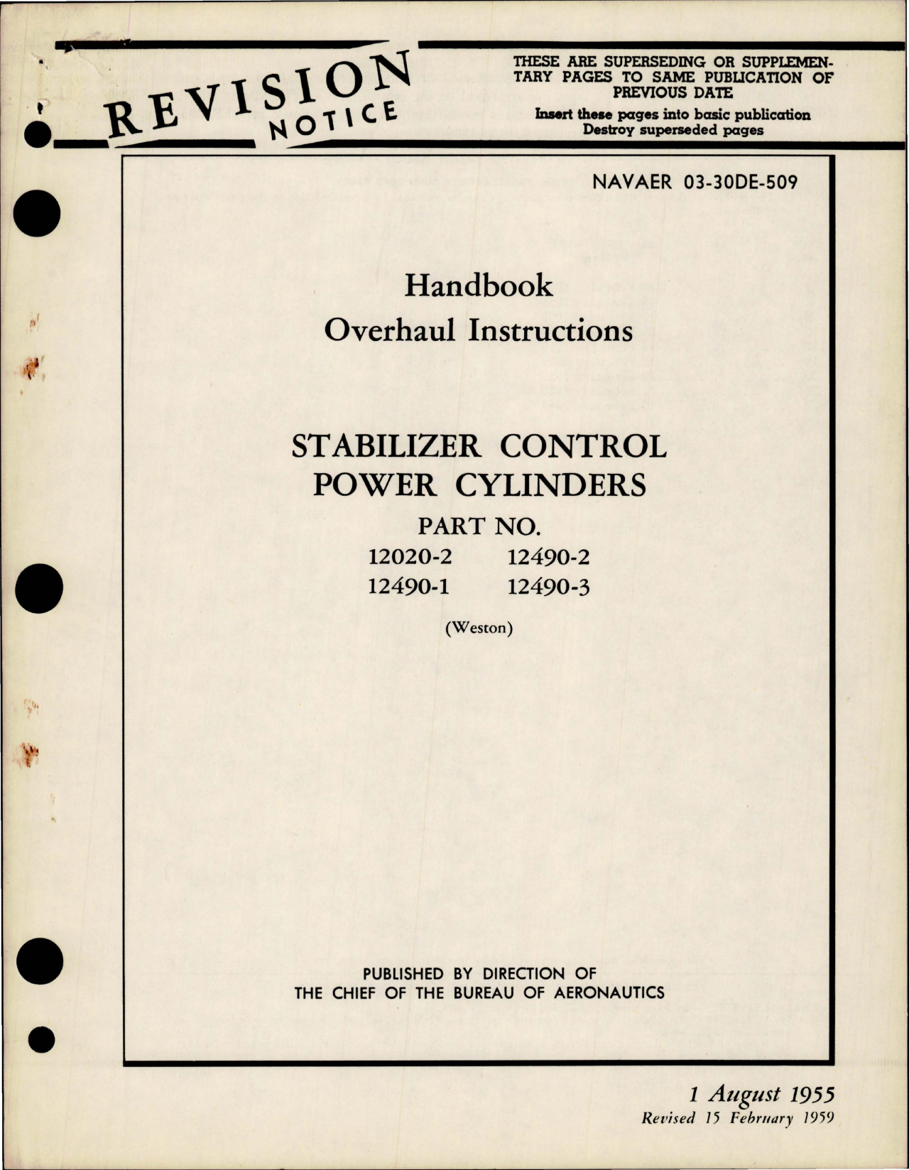 Sample page 1 from AirCorps Library document: Overhaul Instructions for Stabilizer Control Power Cylinders - Parts 12020-2, 12490-1, 12490-2, 12490-3 