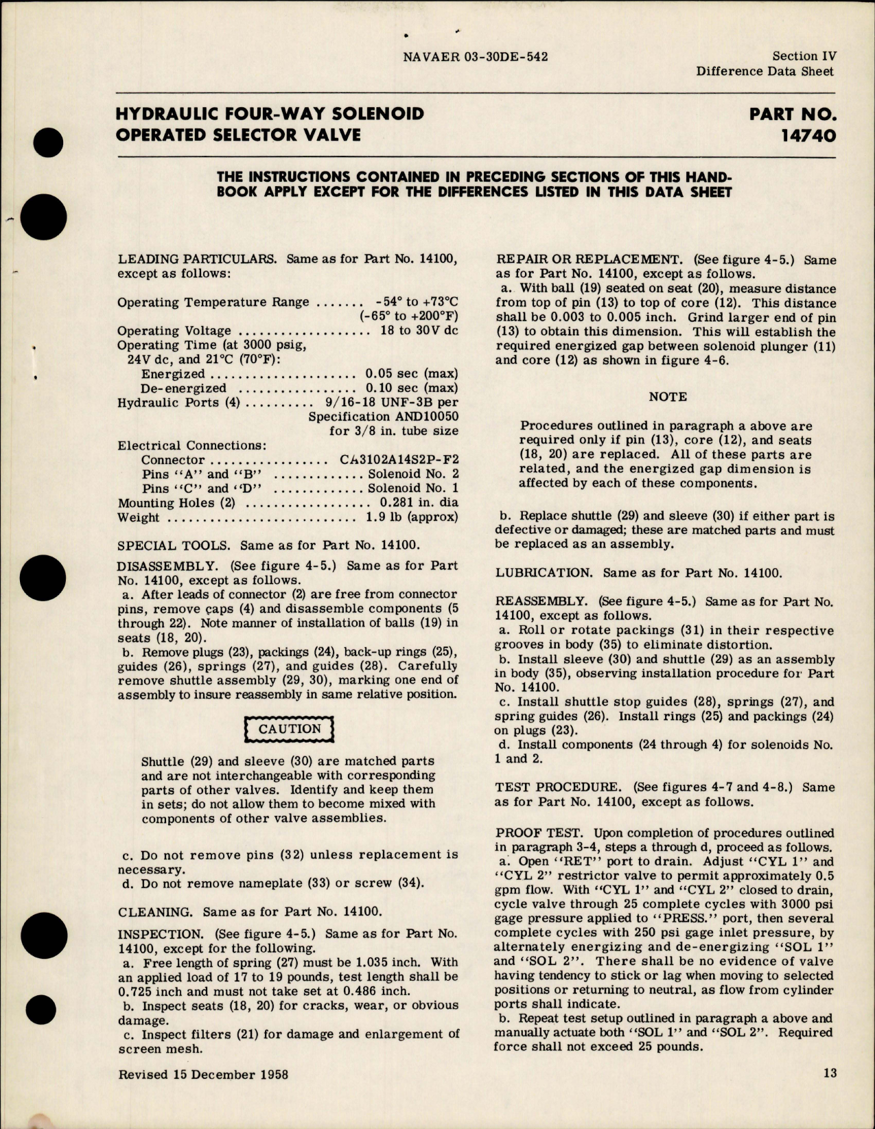 Sample page 5 from AirCorps Library document: Overhaul Instructions for Hydraulic Four-Way Solenoid Operated Selector Valves - Parts 14100, 14740 and 15130