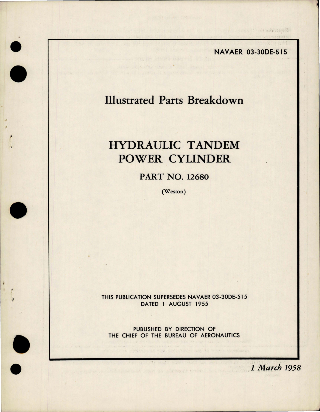 Sample page 1 from AirCorps Library document: Illustrated Parts Breakdown for Hydraulic Tandem Power Cylinder - Part 12680 