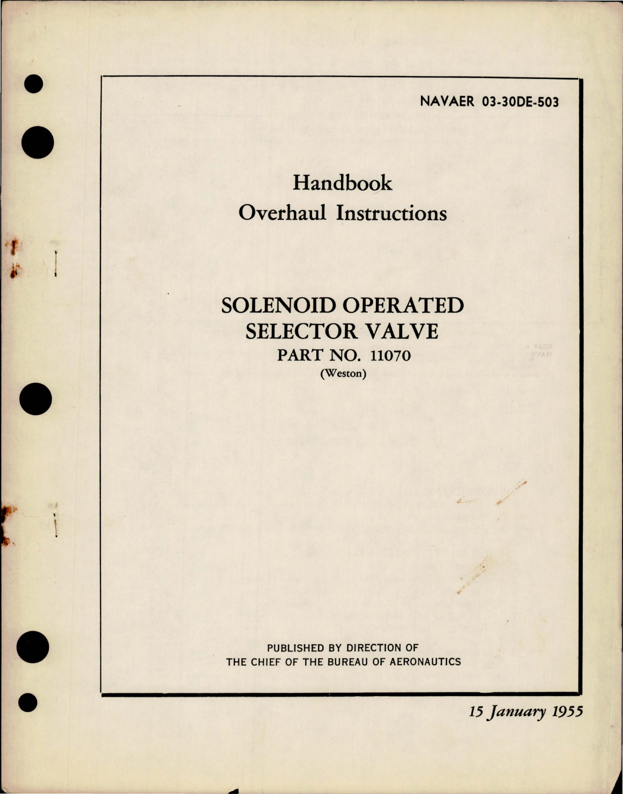 Sample page 1 from AirCorps Library document: Overhaul Instructions for Solenoid Operated Selector Valve - Part 11070