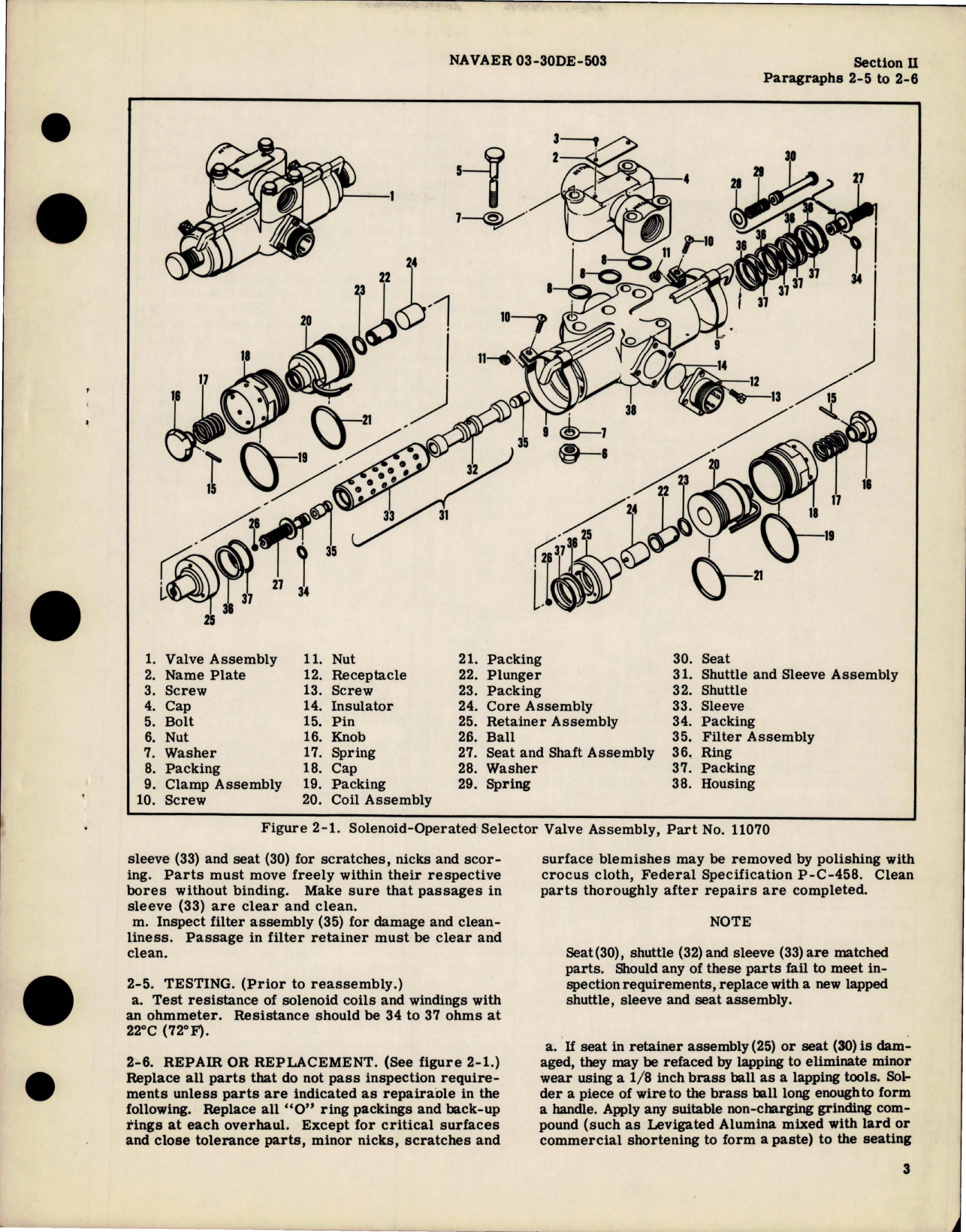 Sample page 5 from AirCorps Library document: Overhaul Instructions for Solenoid Operated Selector Valve - Part 11070