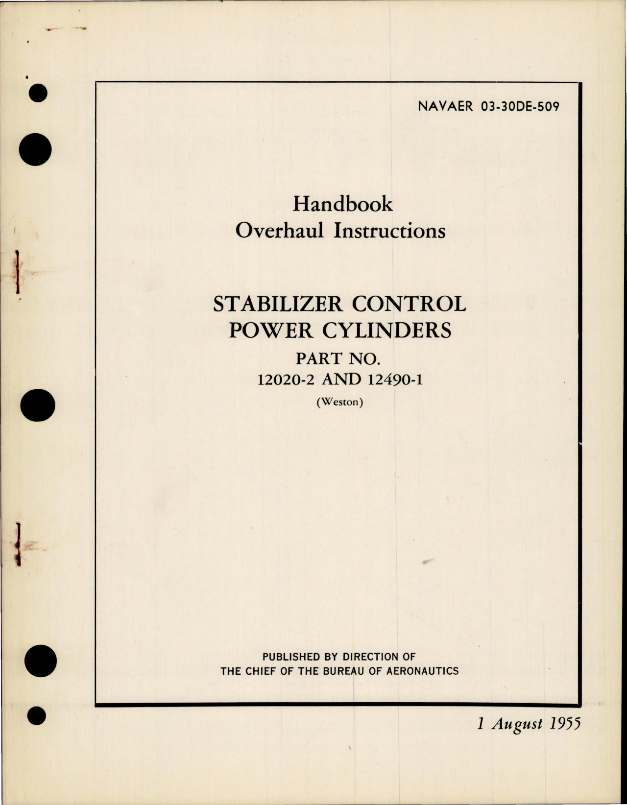 Sample page 1 from AirCorps Library document: Overhaul Instructions for Stabilizer Control Power Cylinders - Parts 12020-2 and 12490-1 