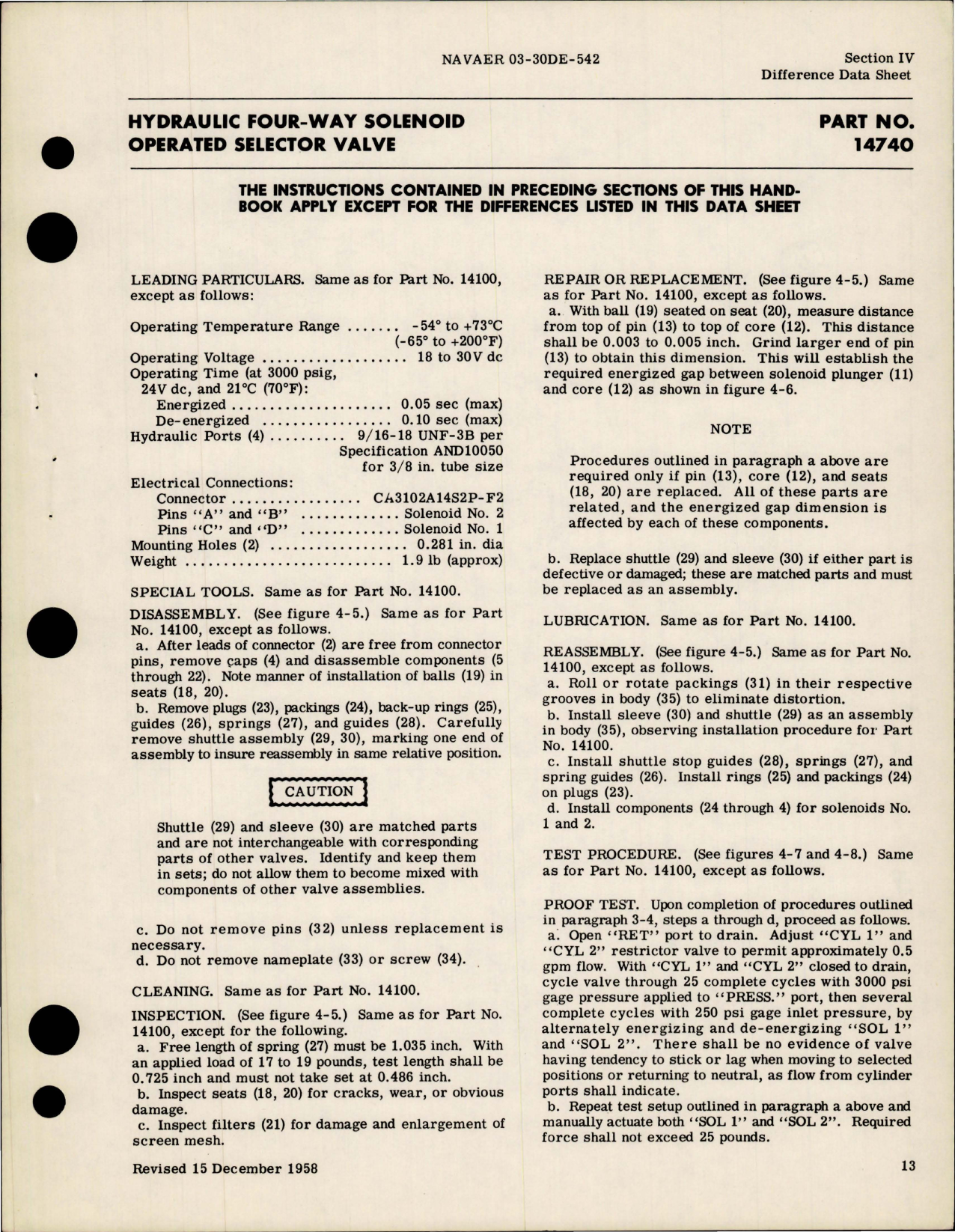 Sample page 5 from AirCorps Library document: Overhaul Instructions for Hydraulic Four Way Solenoid Operated Selector Valves - Parts 14100, 14740 and 15130