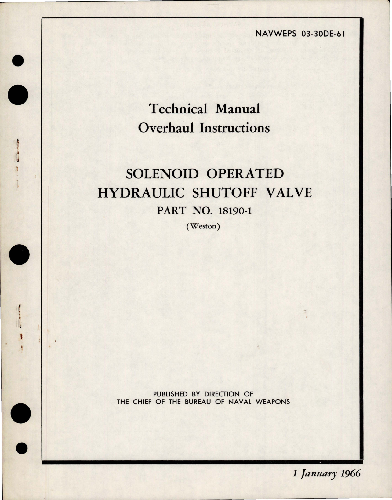 Sample page 1 from AirCorps Library document: Overhaul Instructions for Solenoid Operated Hydraulic Shutoff Valve - Part 18190-1
