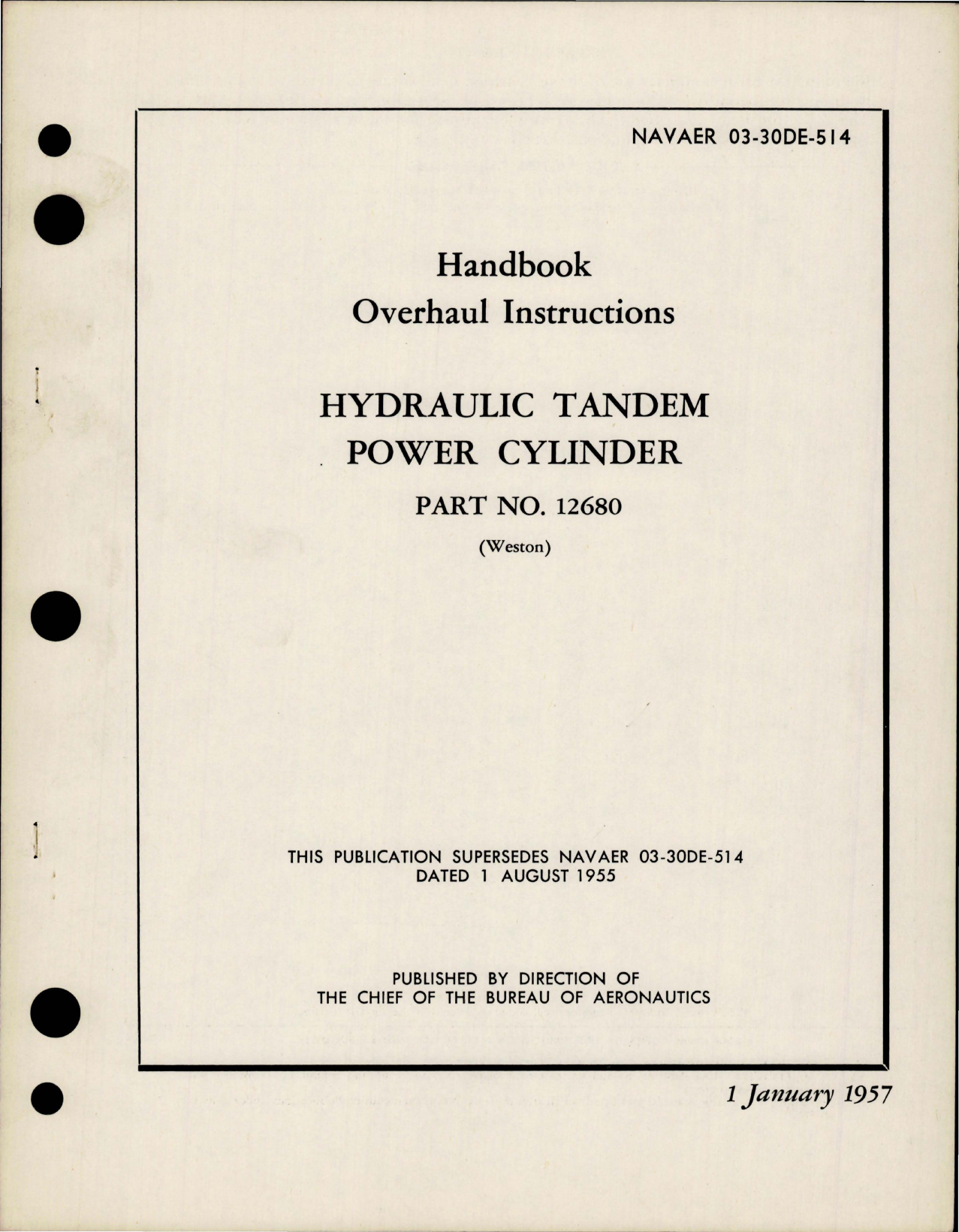 Sample page 1 from AirCorps Library document: Overhaul Instructions for Hydraulic Tandem Power Cylinder - Part 12680 