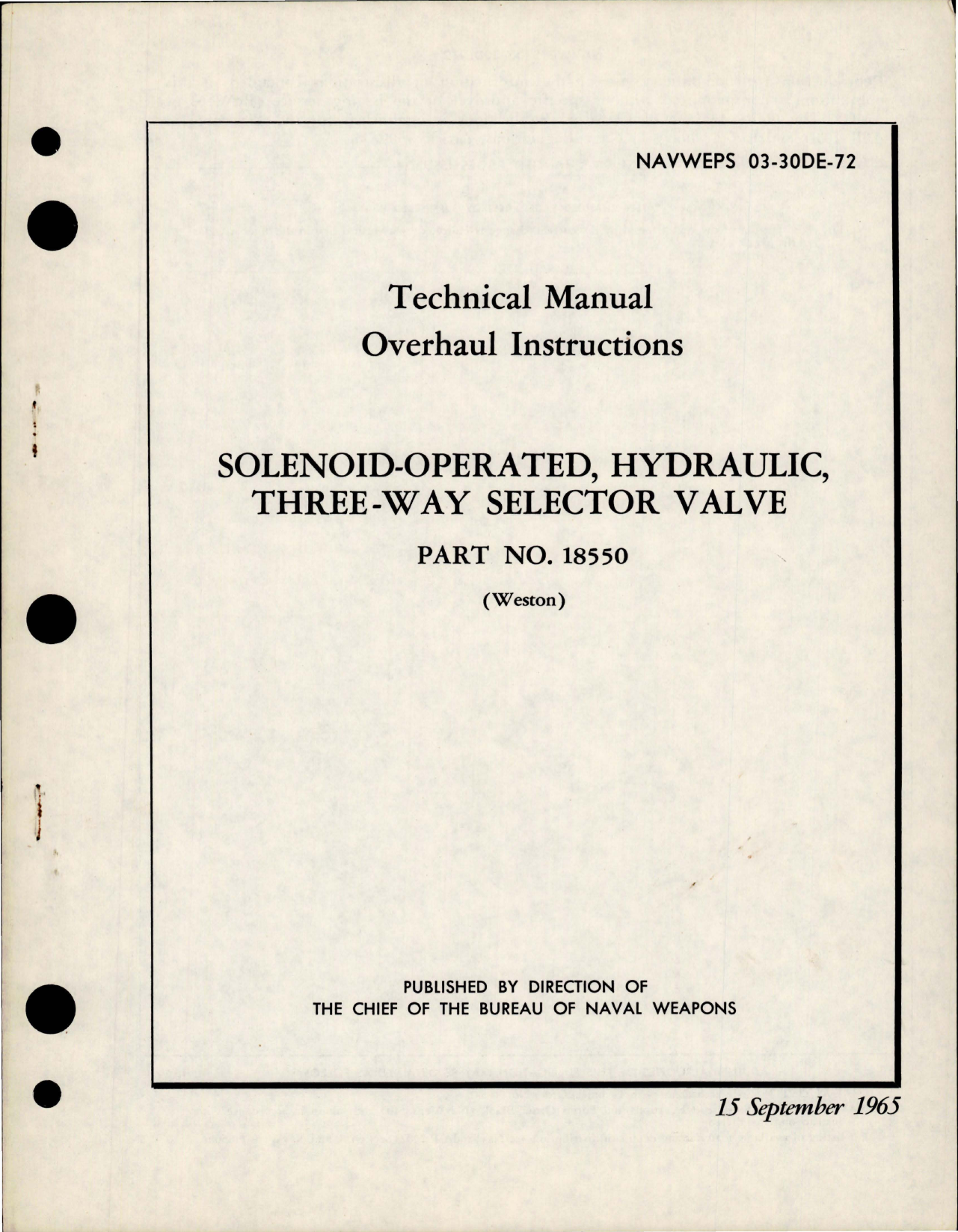 Sample page 1 from AirCorps Library document: Overhaul Instructions for Solenoid Operated Hydraulic Three Way Selector Valve - Part 18550 