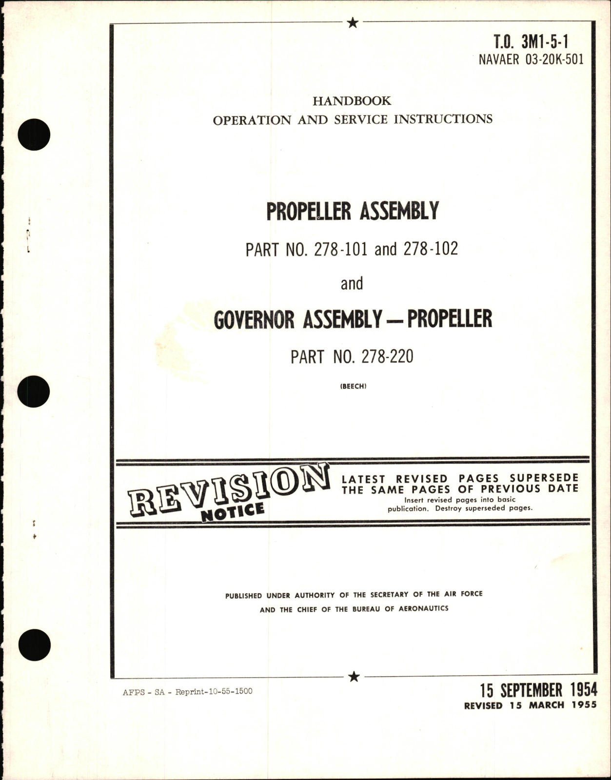 Sample page 1 from AirCorps Library document: Operation & Service Instructions for Propeller Assembly Part Nos. 278-101 & 278-102 and Propeller Governor Assembly Part No. 278-220