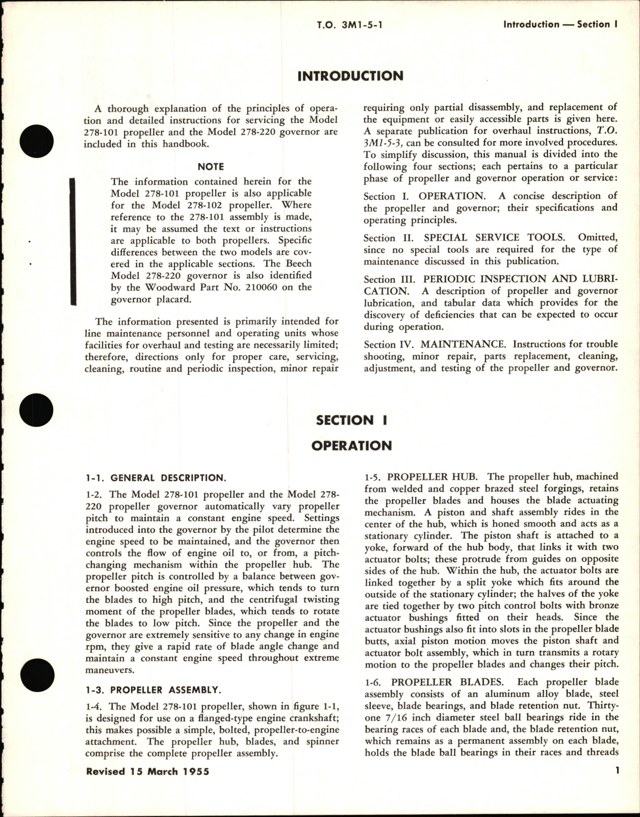 Sample page 5 from AirCorps Library document: Operation & Service Instructions for Propeller Assembly Part Nos. 278-101 & 278-102 and Propeller Governor Assembly Part No. 278-220