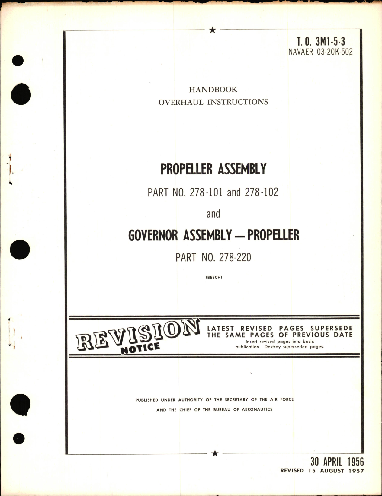 Sample page 1 from AirCorps Library document: Overhaul Instructions for Propeller Assembly Part Nos. 278-101 & 278-102 and Propeller Governor Assembly Part 278-220