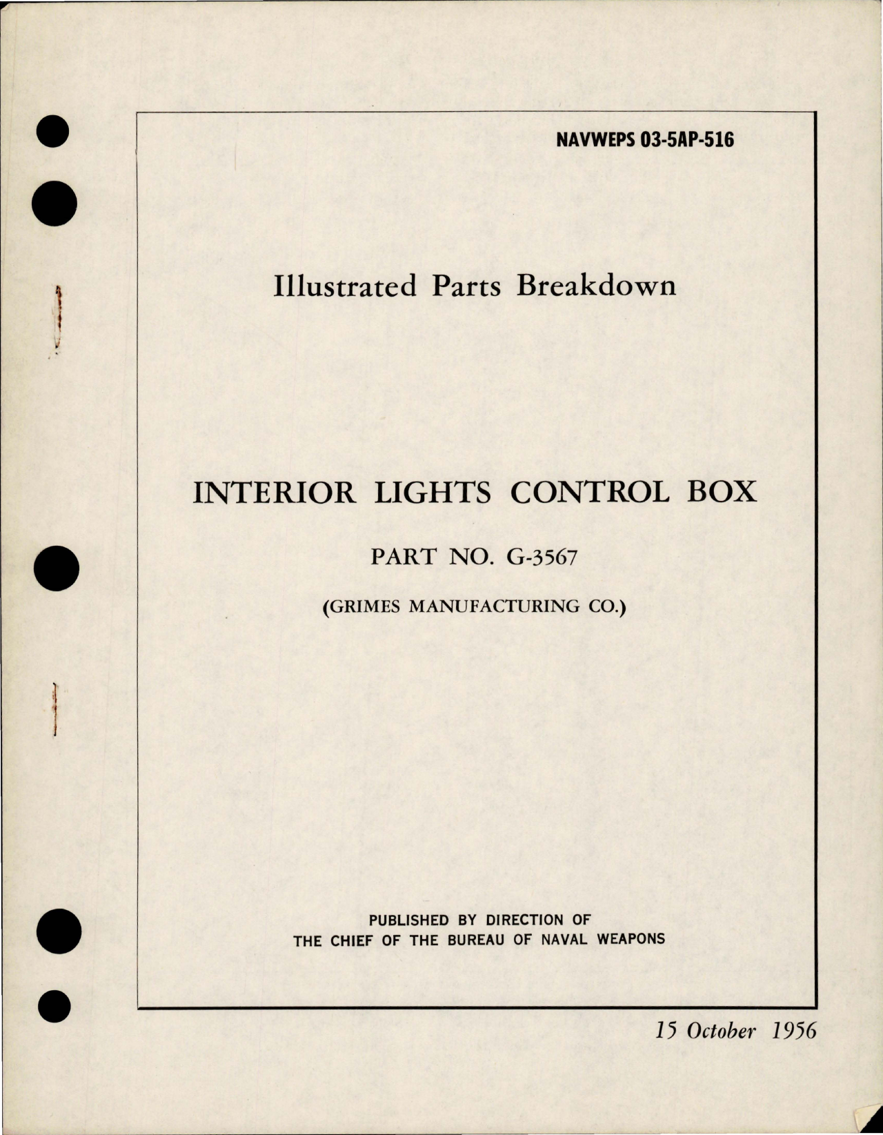 Sample page 1 from AirCorps Library document: Illustrated Parts Breakdown for Interior Lights Control Box - Part G-3567 