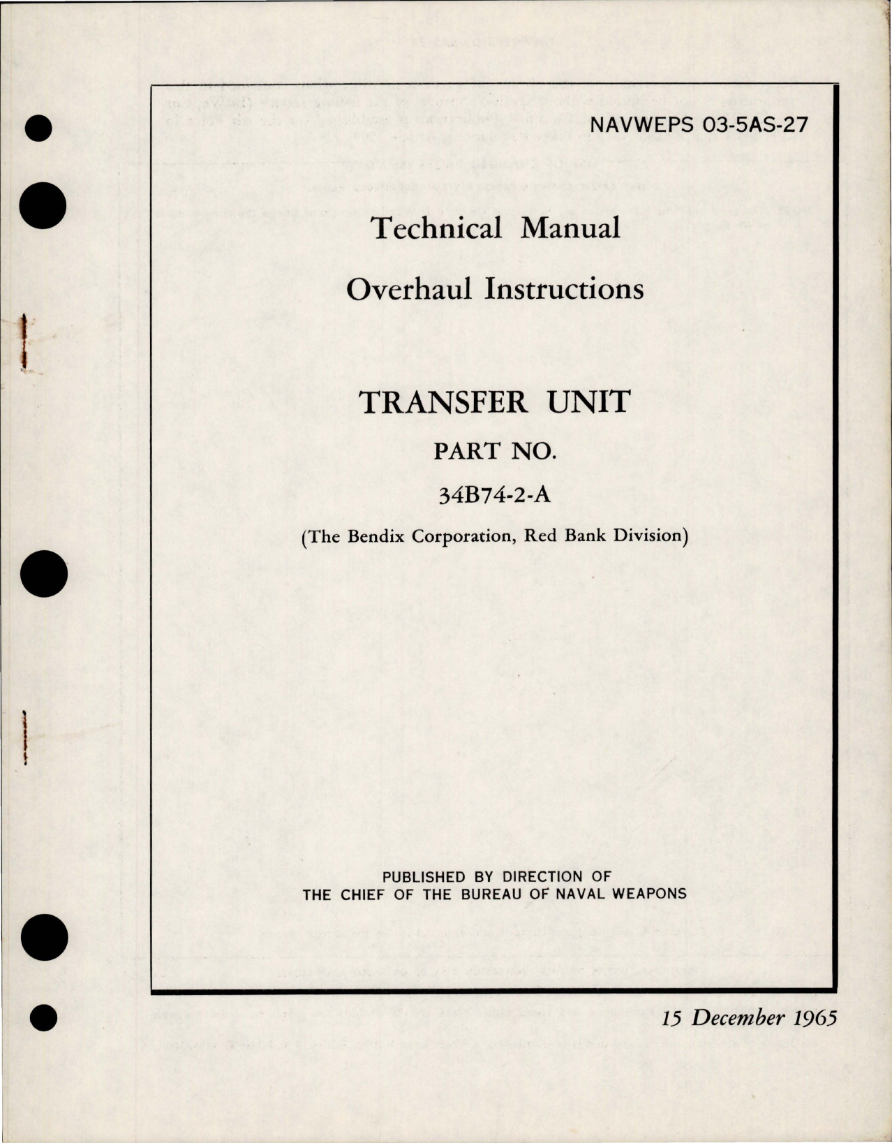 Sample page 1 from AirCorps Library document: Overhaul Instructions for Transfer Unit - Part 34B74-2-A 