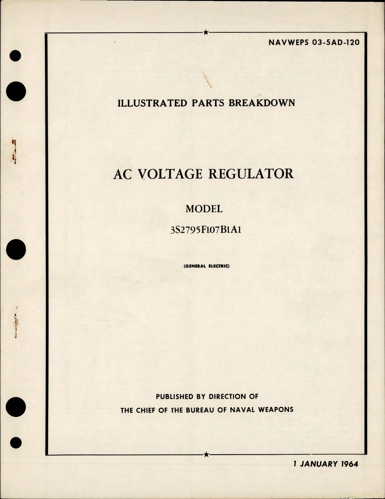 Sample page 1 from AirCorps Library document: Illustrated Parts Breakdown for AC Voltage Regulator - Model 3DS2795F107B1A1 