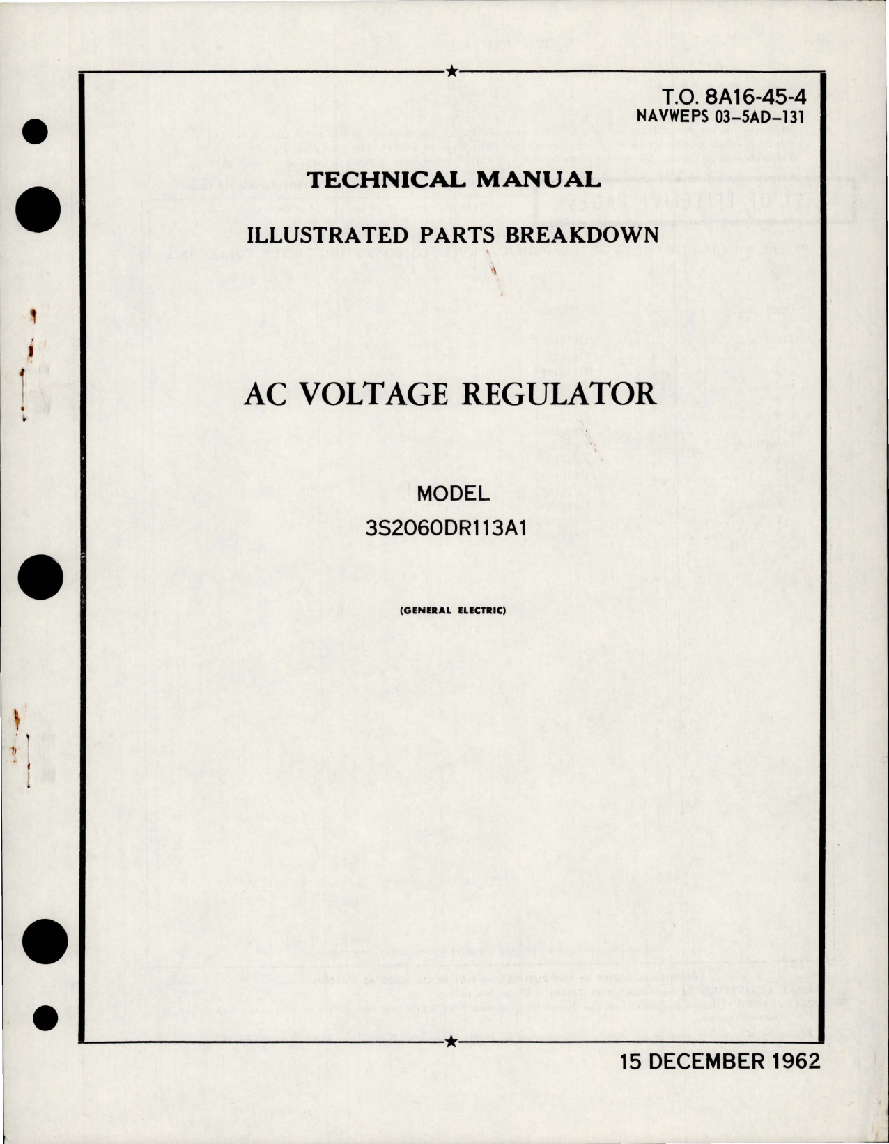 Sample page 1 from AirCorps Library document: Illustrated Parts Breakdown for AC Voltage Regulator - Model 3S2060DR113A1
