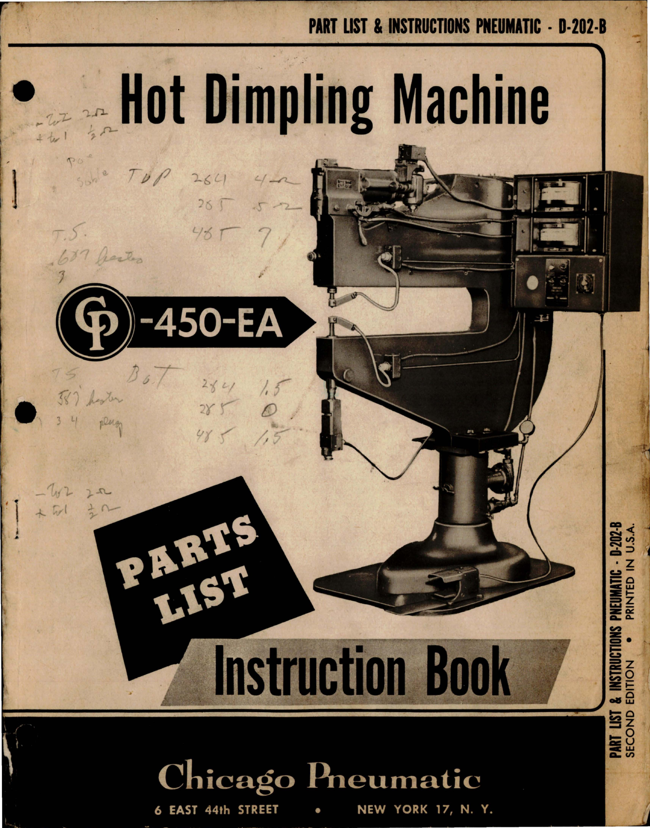 Sample page 1 from AirCorps Library document: Parts List and Instruction Book for Hot Dimpling Machine - Model CP-450-EA 