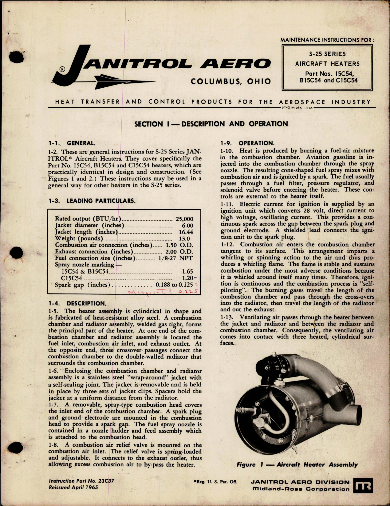 Sample page 1 from AirCorps Library document: Maintenance Instructions for Aircraft Heaters S-25 Series - Parts 15C54, B15C54, C15C54 