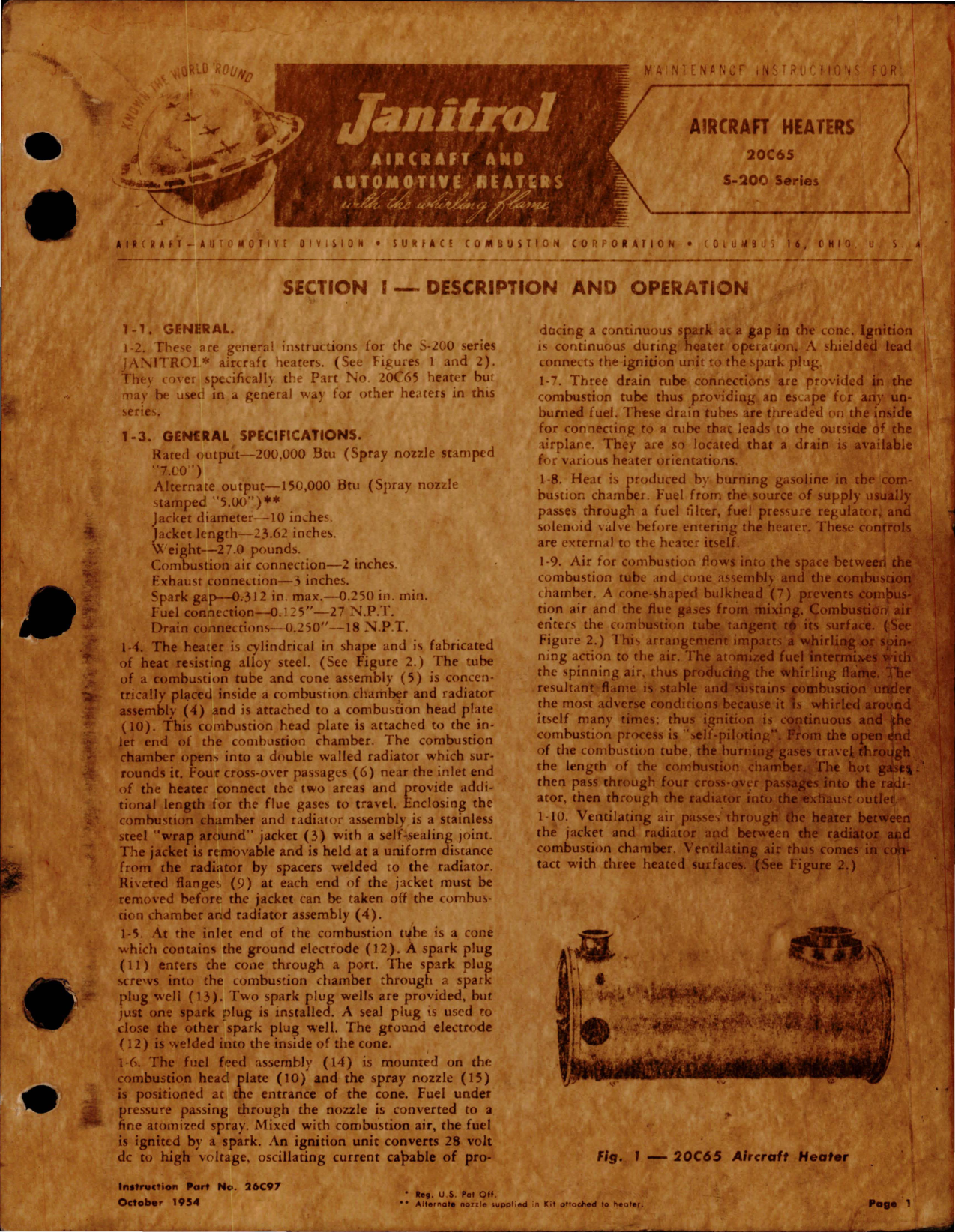 Sample page 1 from AirCorps Library document: Maintenance Instructions for Aircraft Heaters S-200 Series - Part 20C65 