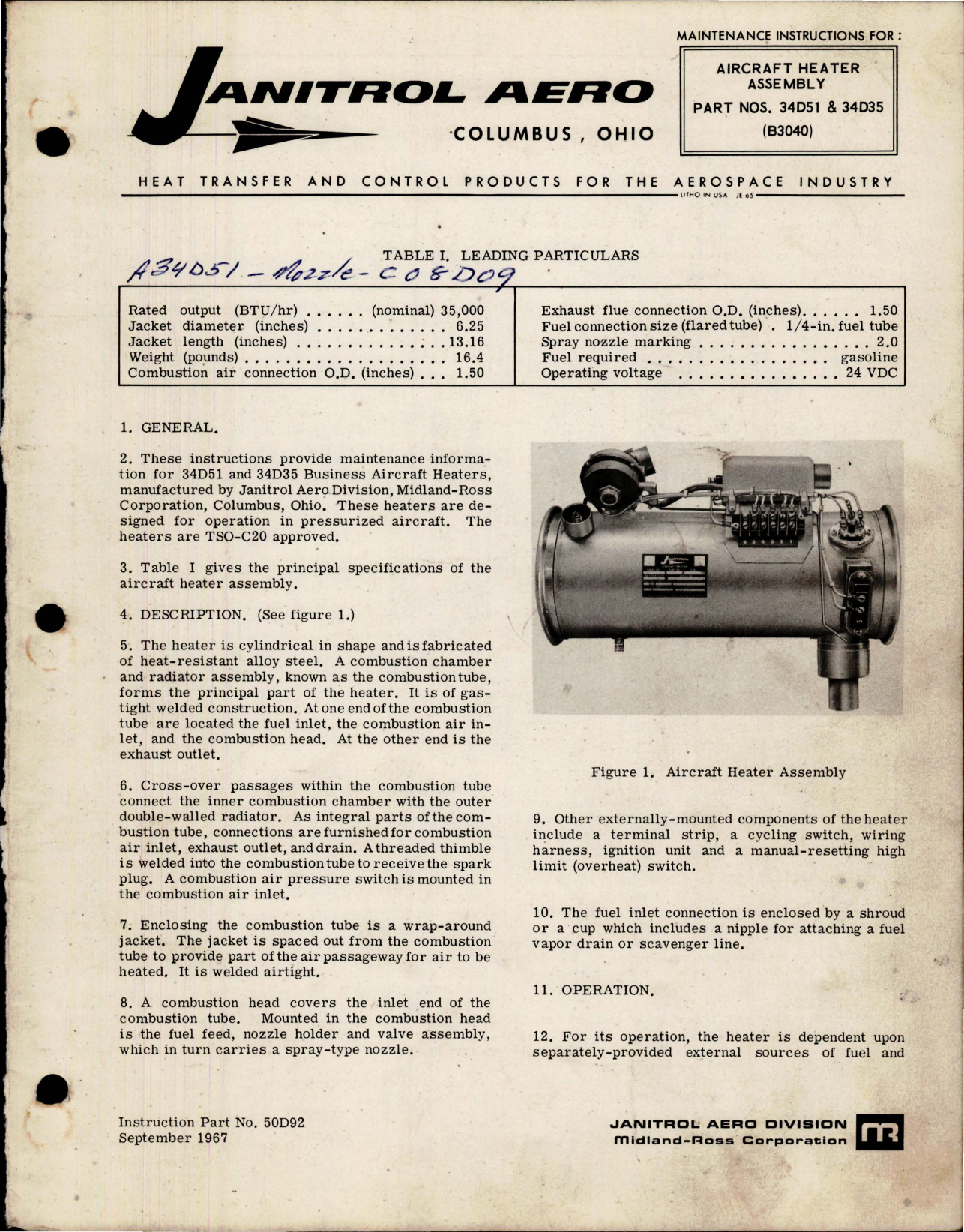 Sample page 1 from AirCorps Library document: Maintenance Instructions for Aircraft Heater Assembly - Part 34D51 and 34D35 - B3040 