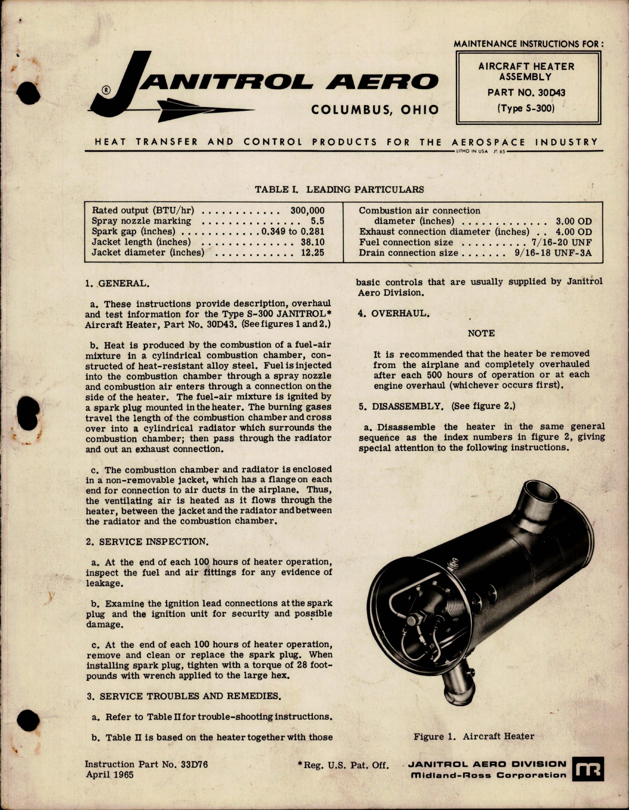 Sample page 1 from AirCorps Library document: Maintenance Instructions for Aircraft Heaters Assembly Type S-300 - Part 30D43 