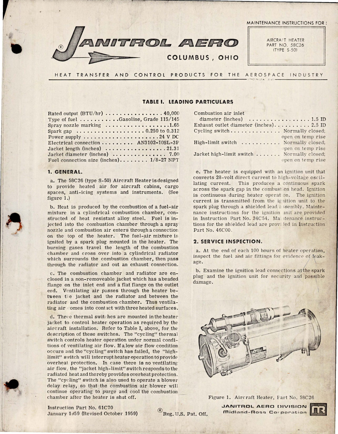 Sample page 1 from AirCorps Library document: Maintenance Instructions for Aircraft Heater - Part 58C26 - Type S-50 