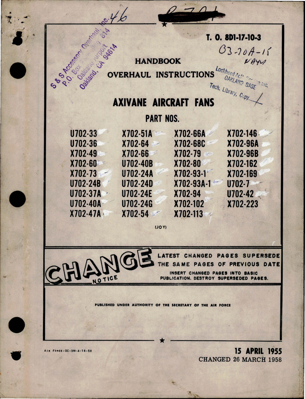 Sample page 1 from AirCorps Library document: Overhaul Instructions for Axivane Aircraft Fans - Parts U702 and X702 Series 