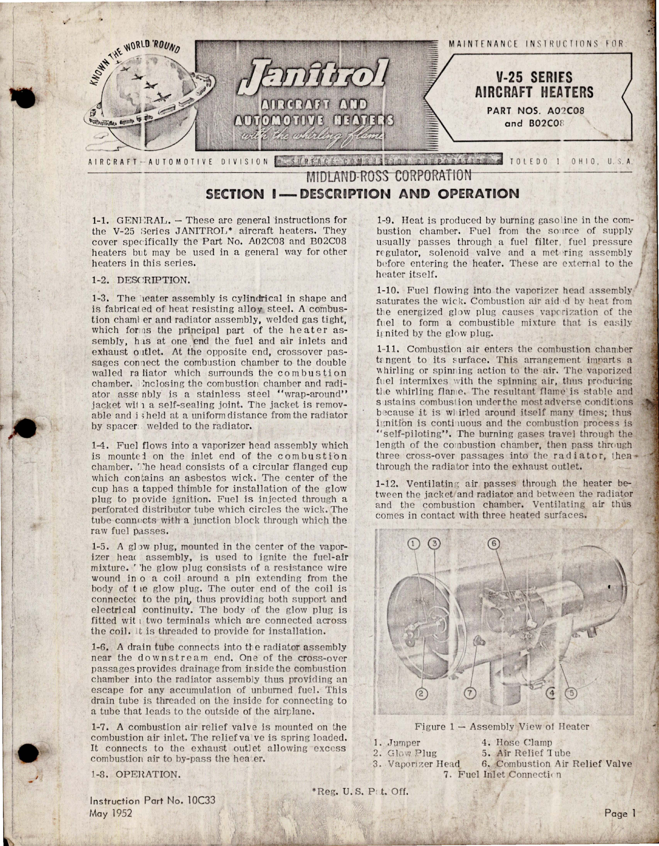 Sample page 1 from AirCorps Library document: Maintenance Instructions for Aircraft Heaters V-25 Series - Parts A02C08 and B02C08 