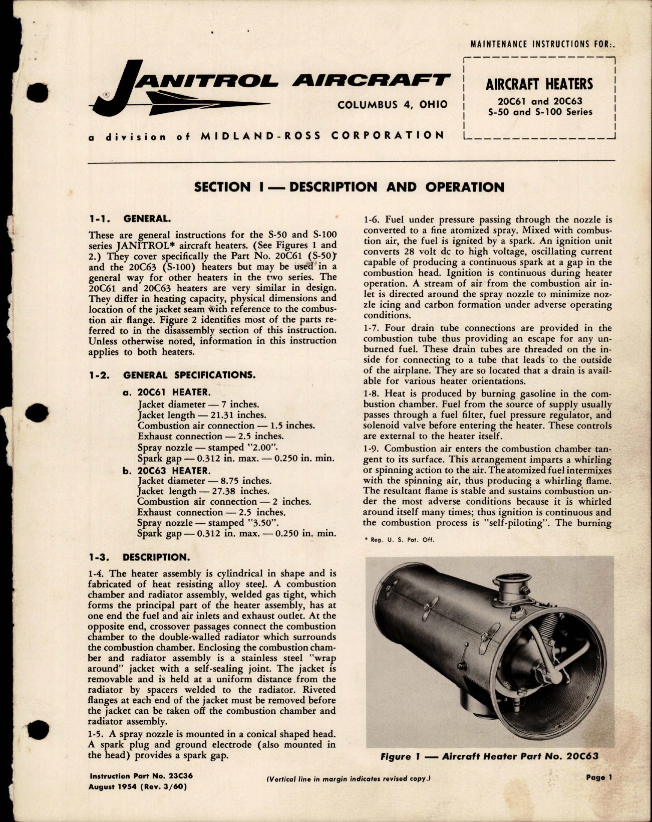 Sample page 1 from AirCorps Library document: Maintenance Instructions for Aircraft Heaters - 20C61 and 20C63, S-50 and S-100 Series 