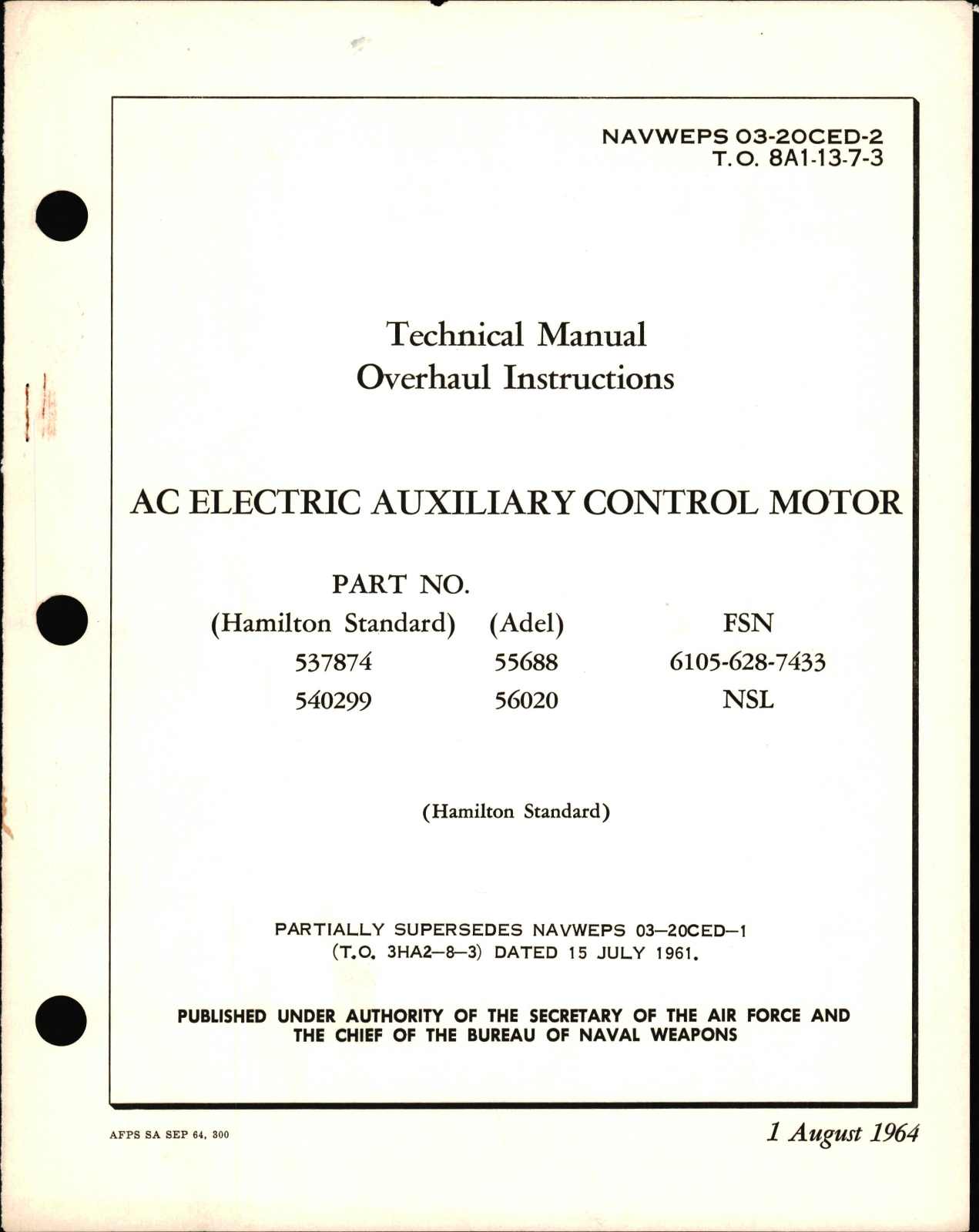 Sample page 1 from AirCorps Library document: Overhaul Instructions for AC Electric Auxiliary Motor Part Nos. 55688, 56020, 537874, 540299