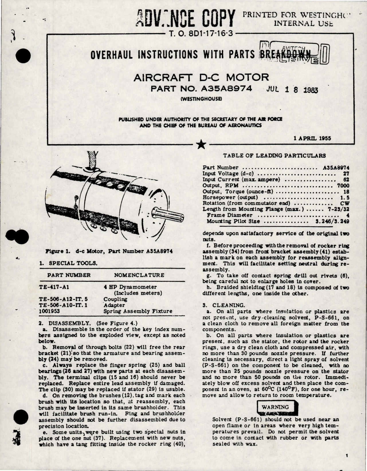 Sample page 1 from AirCorps Library document: Overhaul Instructions with Parts for DC Motor - Part A35A8974 