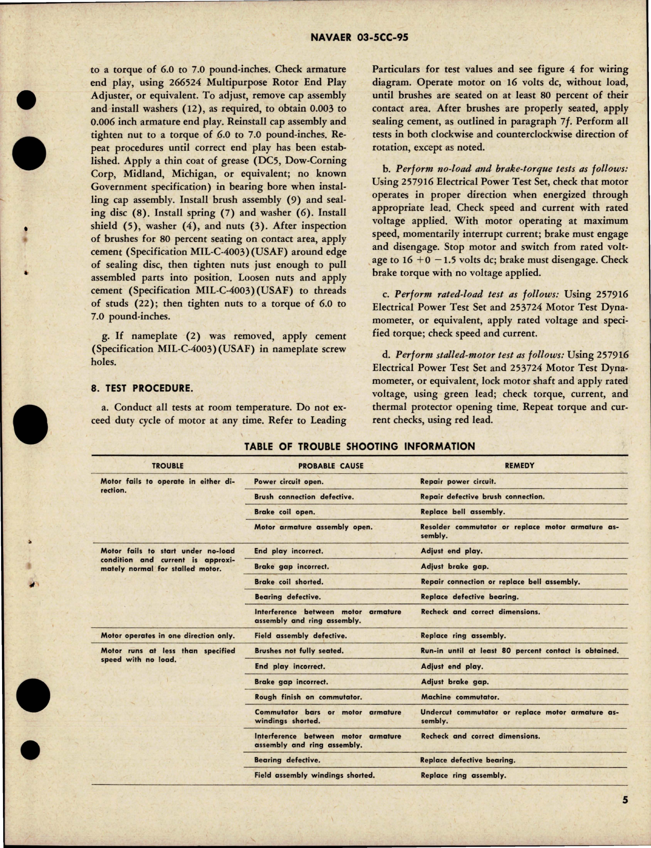 Sample page 5 from AirCorps Library document: Overhaul Instructions with Parts Breakdown for Pinion Shaft Direct Current Motor 0.04 HP - Part 26675-4 - Model DCM15-8