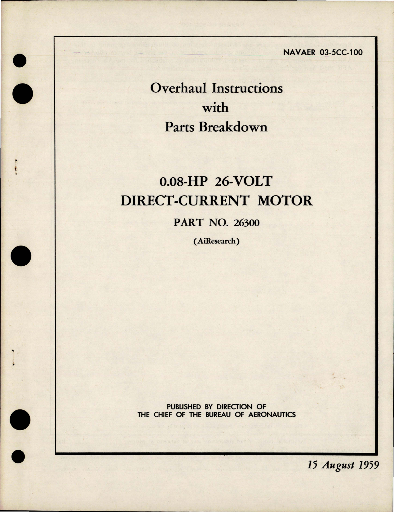 Sample page 1 from AirCorps Library document: Overhaul Instructions with Parts Breakdown for Direct Current Motor - 0.08HP 26 Volt - Part 26300