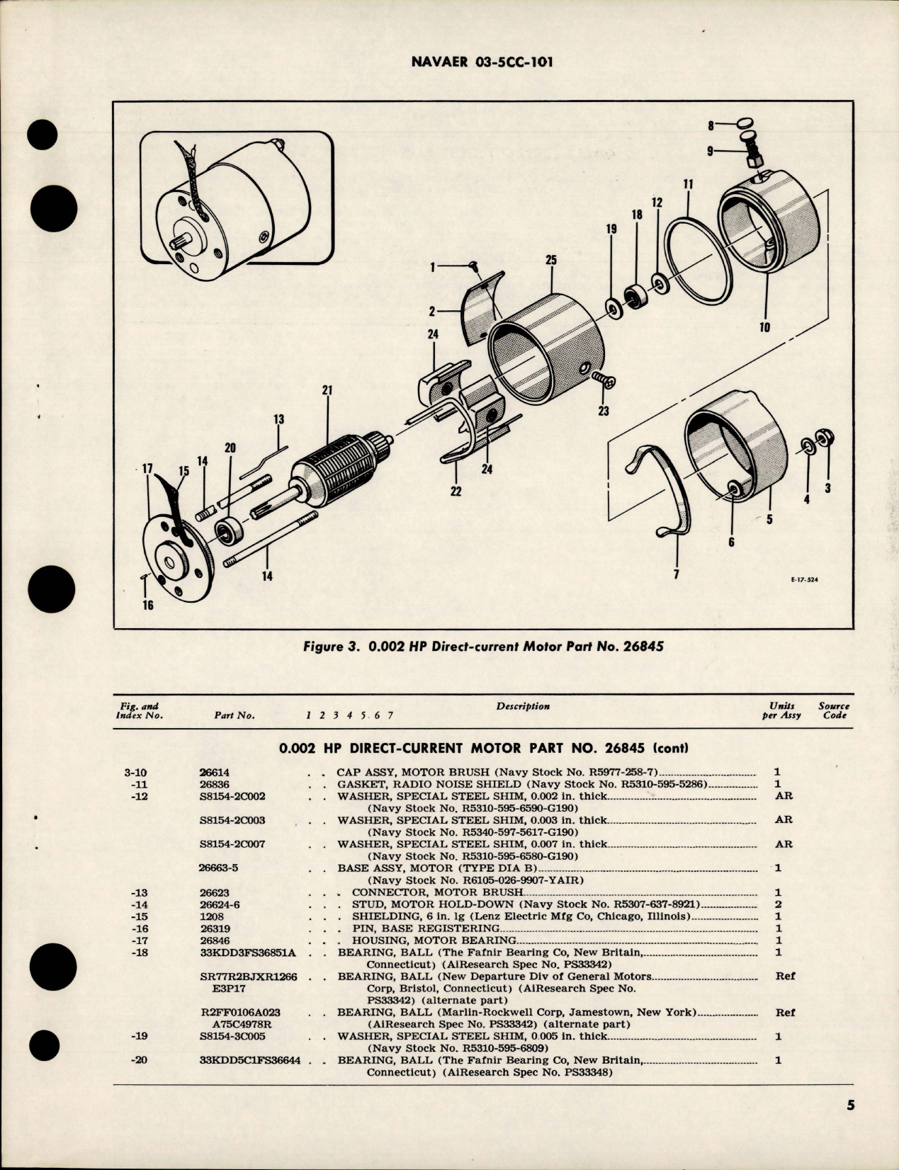 Sample page 5 from AirCorps Library document: Overhaul Instructions with Parts Breakdown for Direct Current Motor - 0.002 HP - Part 26845 