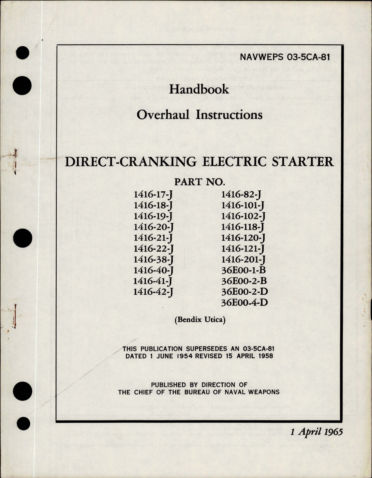 Sample page 1 from AirCorps Library document: Overhaul Instructions for Direct Cranking Electric Starter - Part 1416 and 36E00 Series 